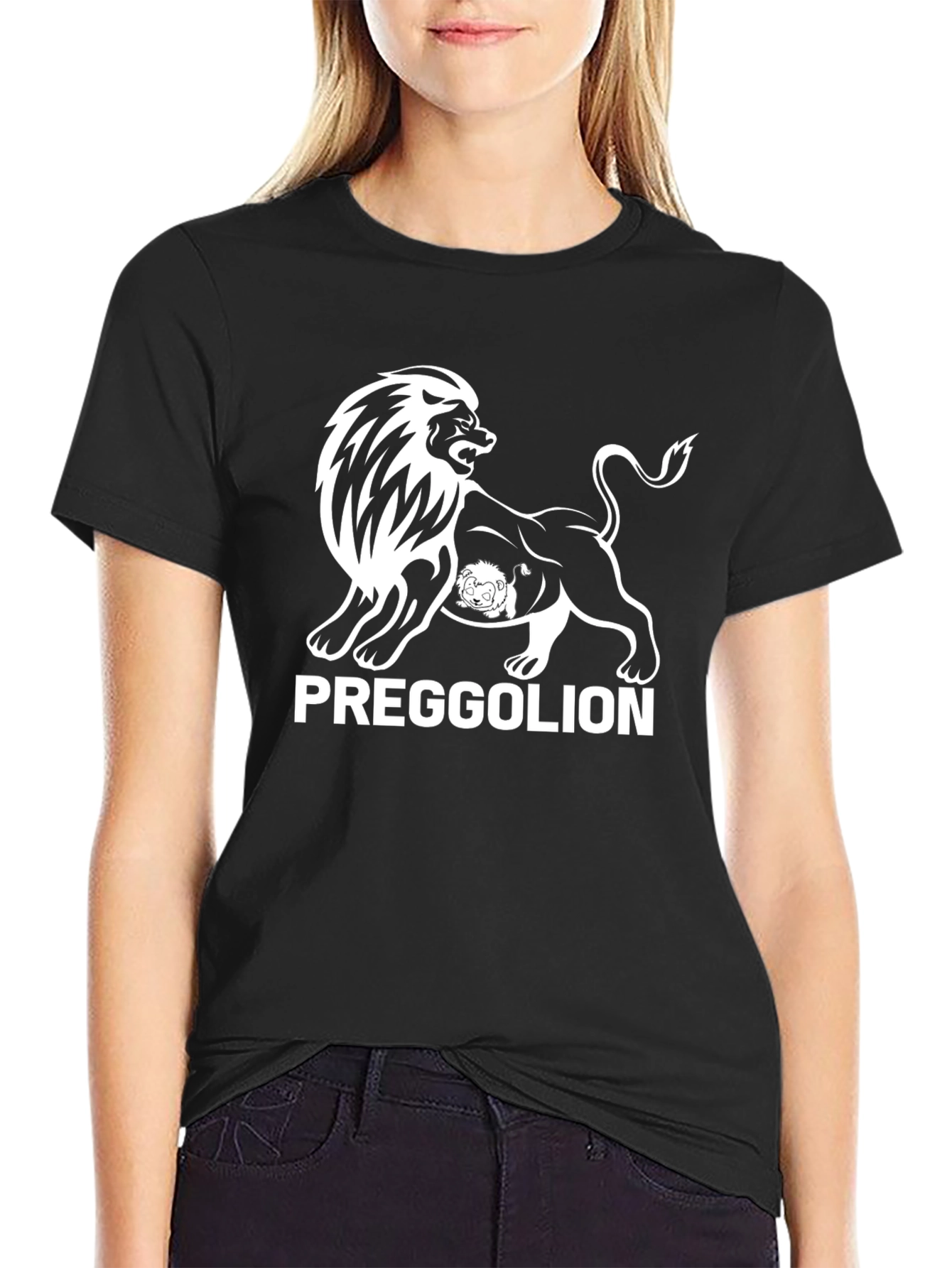 Preggolion Black T-Shirt - Lion Graphic Tee