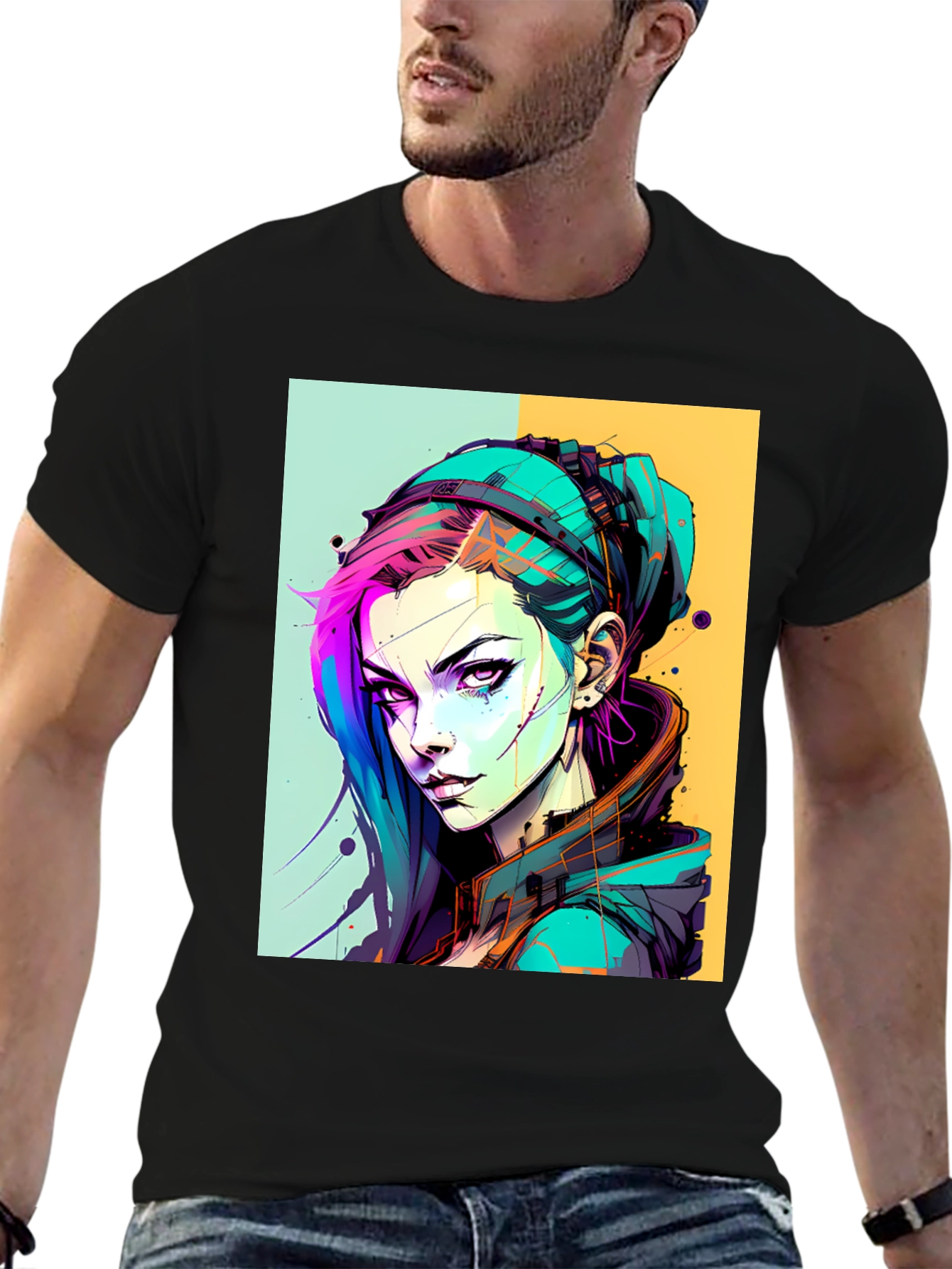 Edgy Anime Art Graphic Tee - Unisex Black T-Shirt
