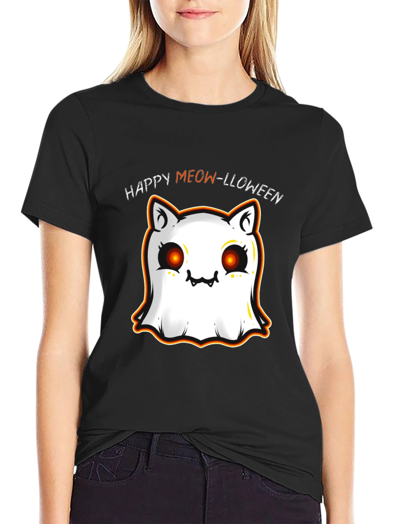 Happy Meow-lloween Cat Ghost T-Shirt