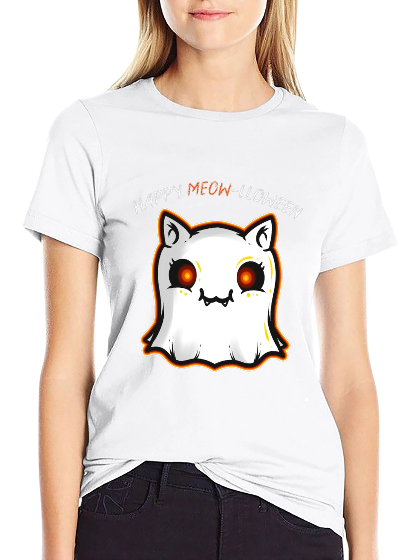 Happy Meow-lloween Cat Ghost T-Shirt