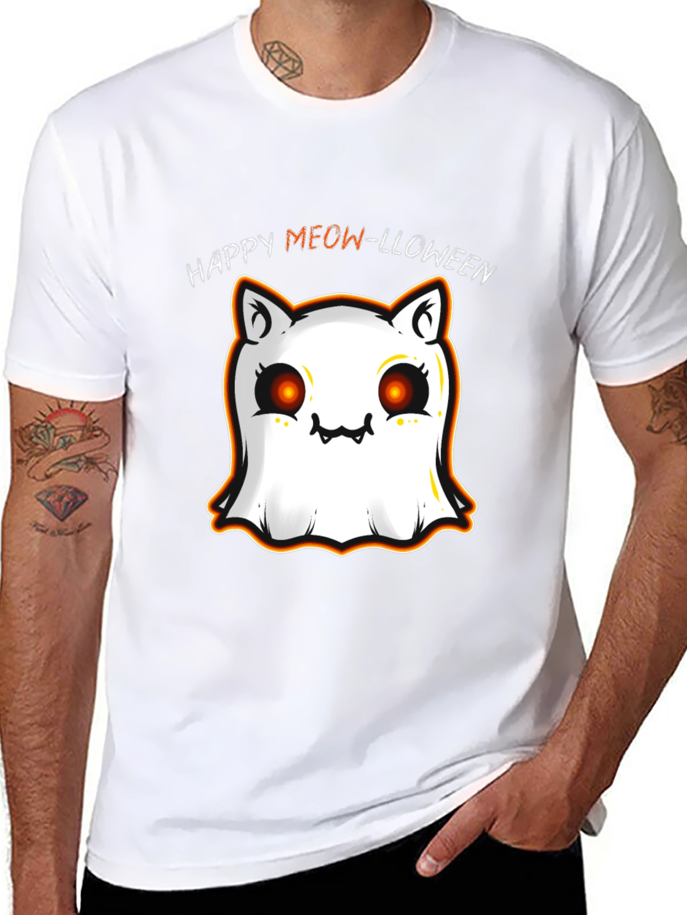 Happy Meow-lloween Cat Ghost T-Shirt
