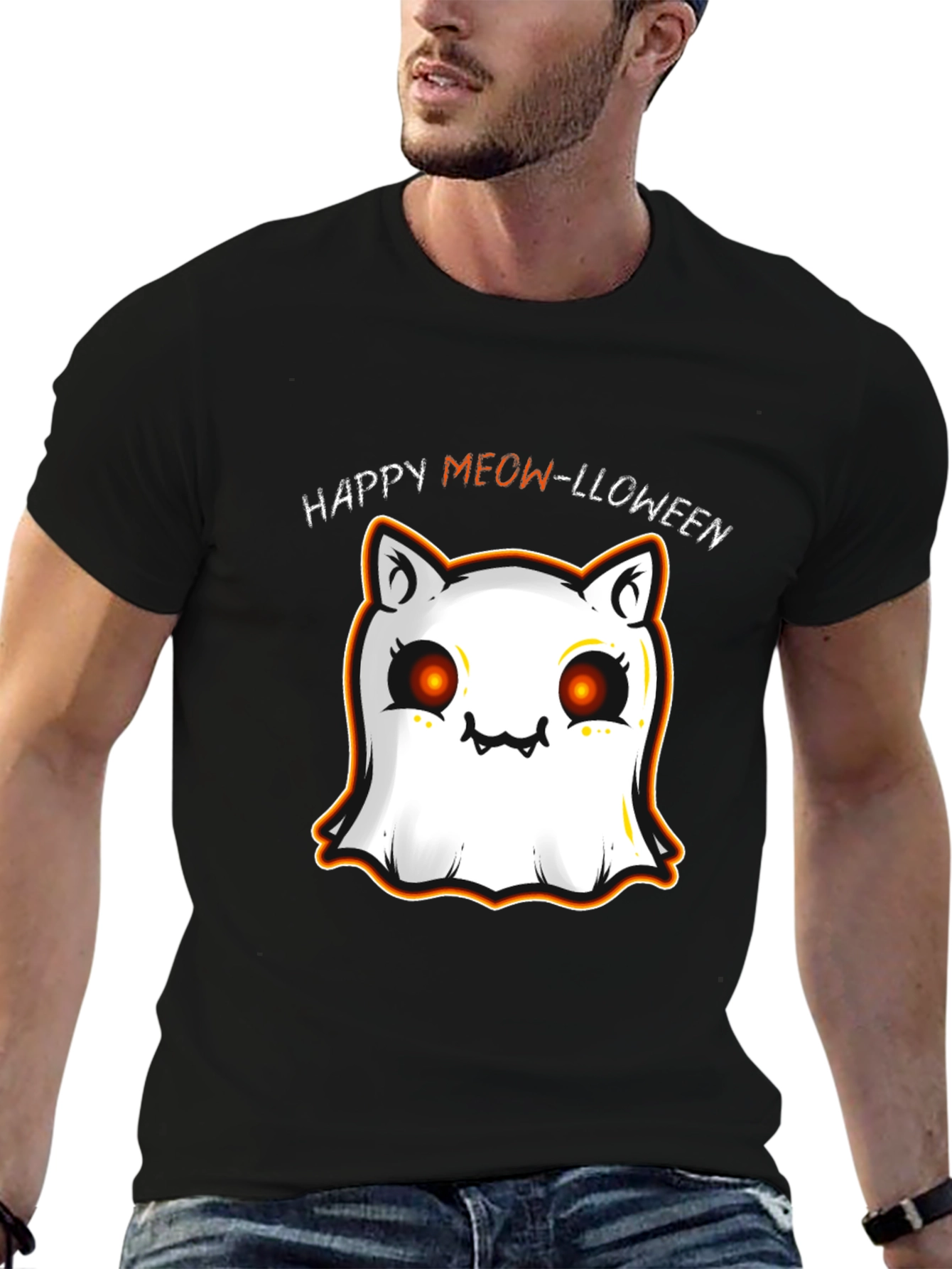 Happy Meow-lloween Cat Ghost T-Shirt