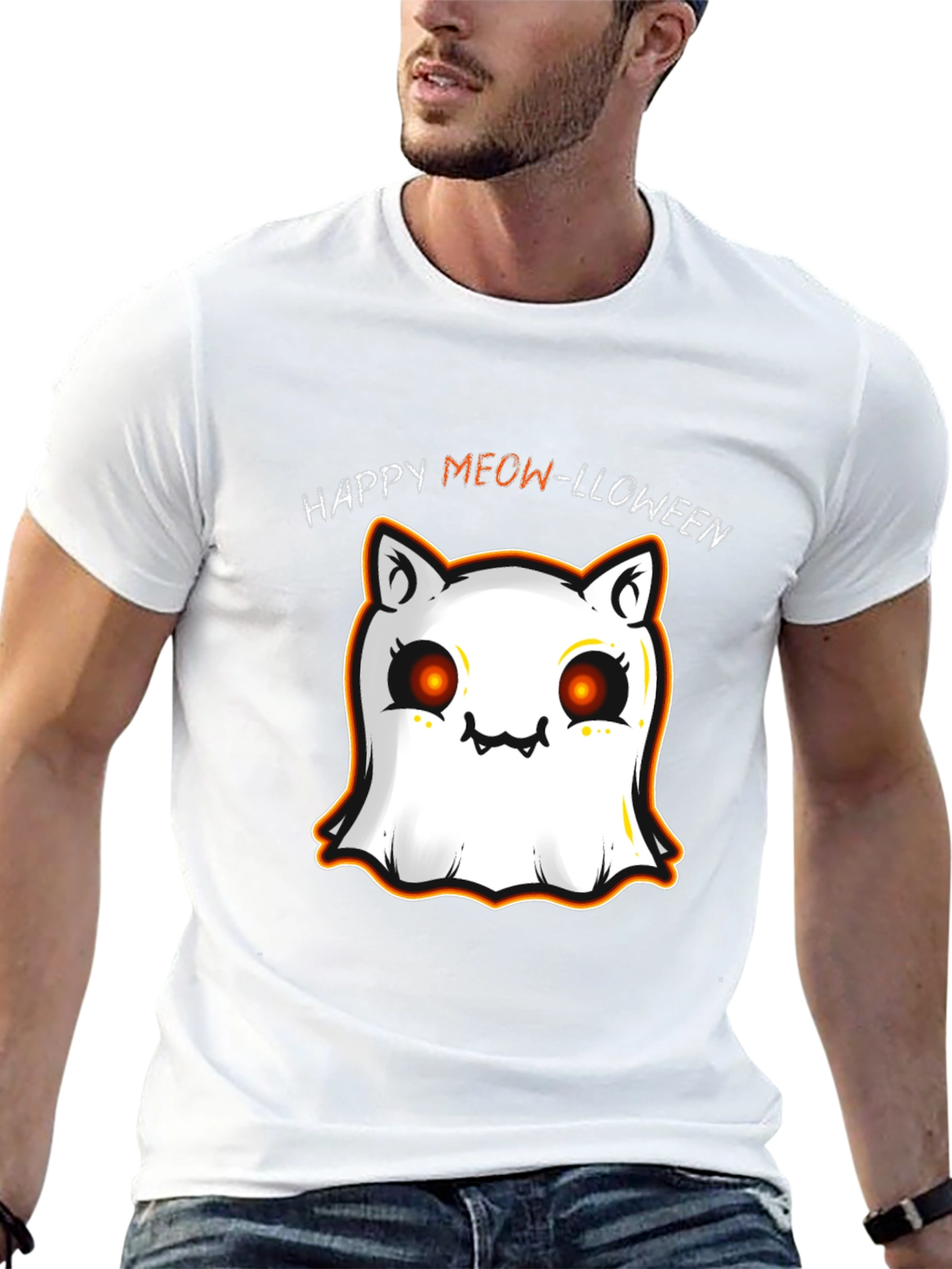 Happy Meow-lloween Cat Ghost T-Shirt