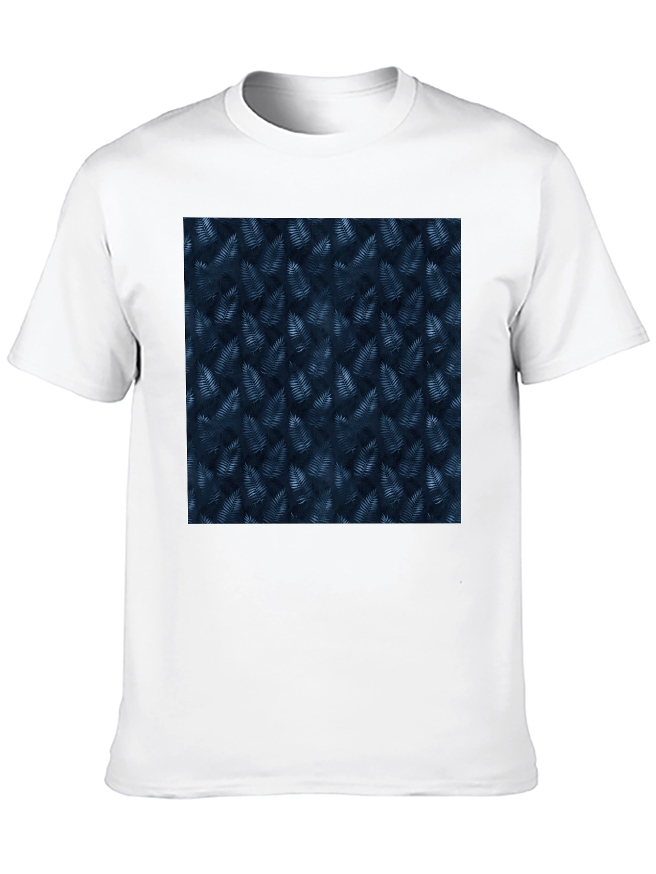 Navy Leaf Print Black T-Shirt