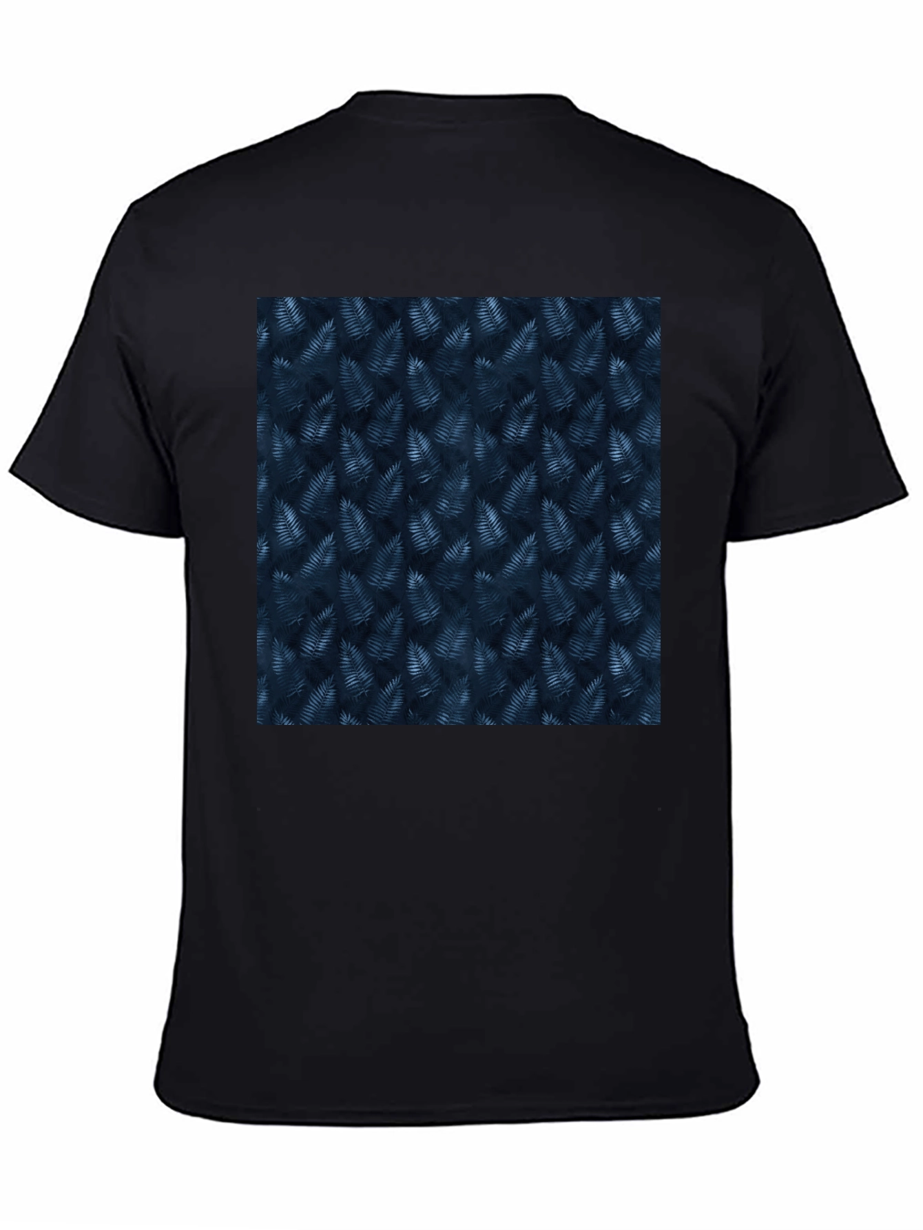 Navy Leaf Print Black T-Shirt