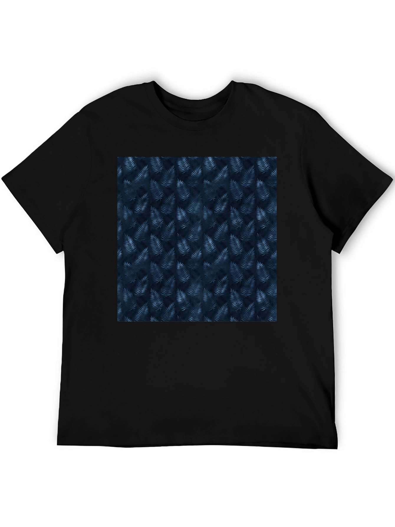 Navy Leaf Print Black T-Shirt