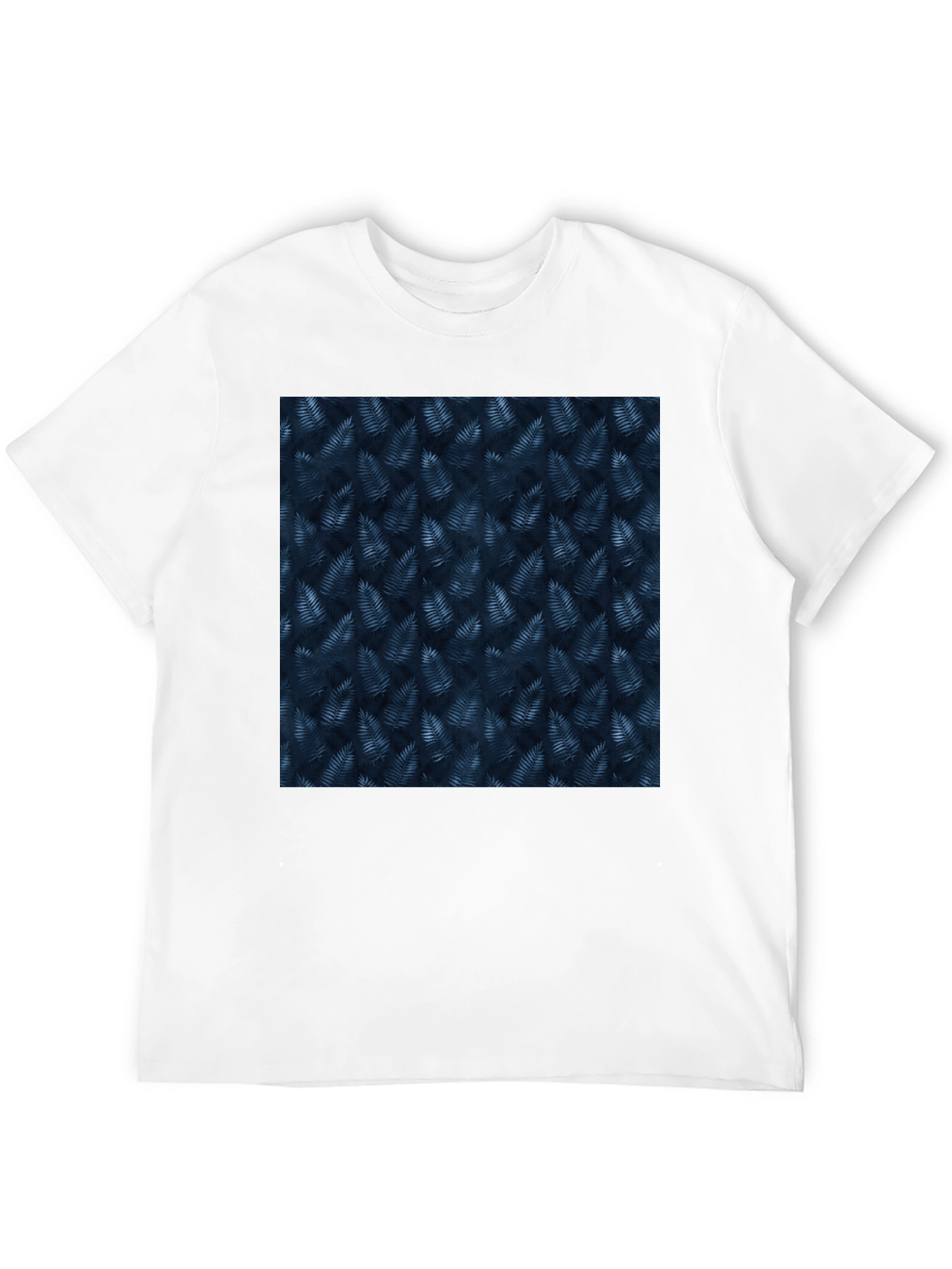 Navy Leaf Print Black T-Shirt