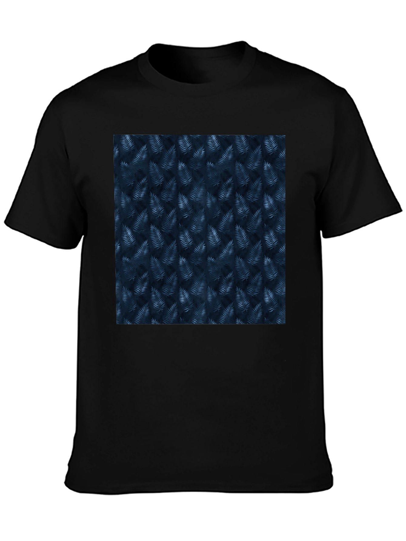 Navy Leaf Print Black T-Shirt