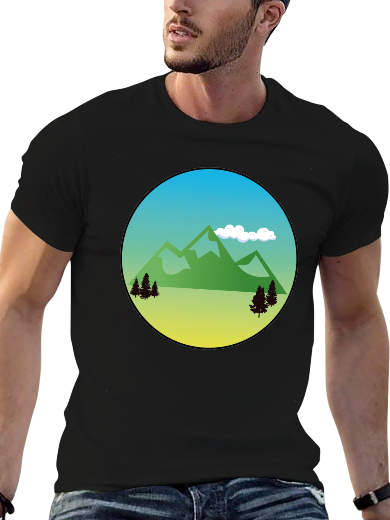 Nature Scene Graphic T-Shirt - Black