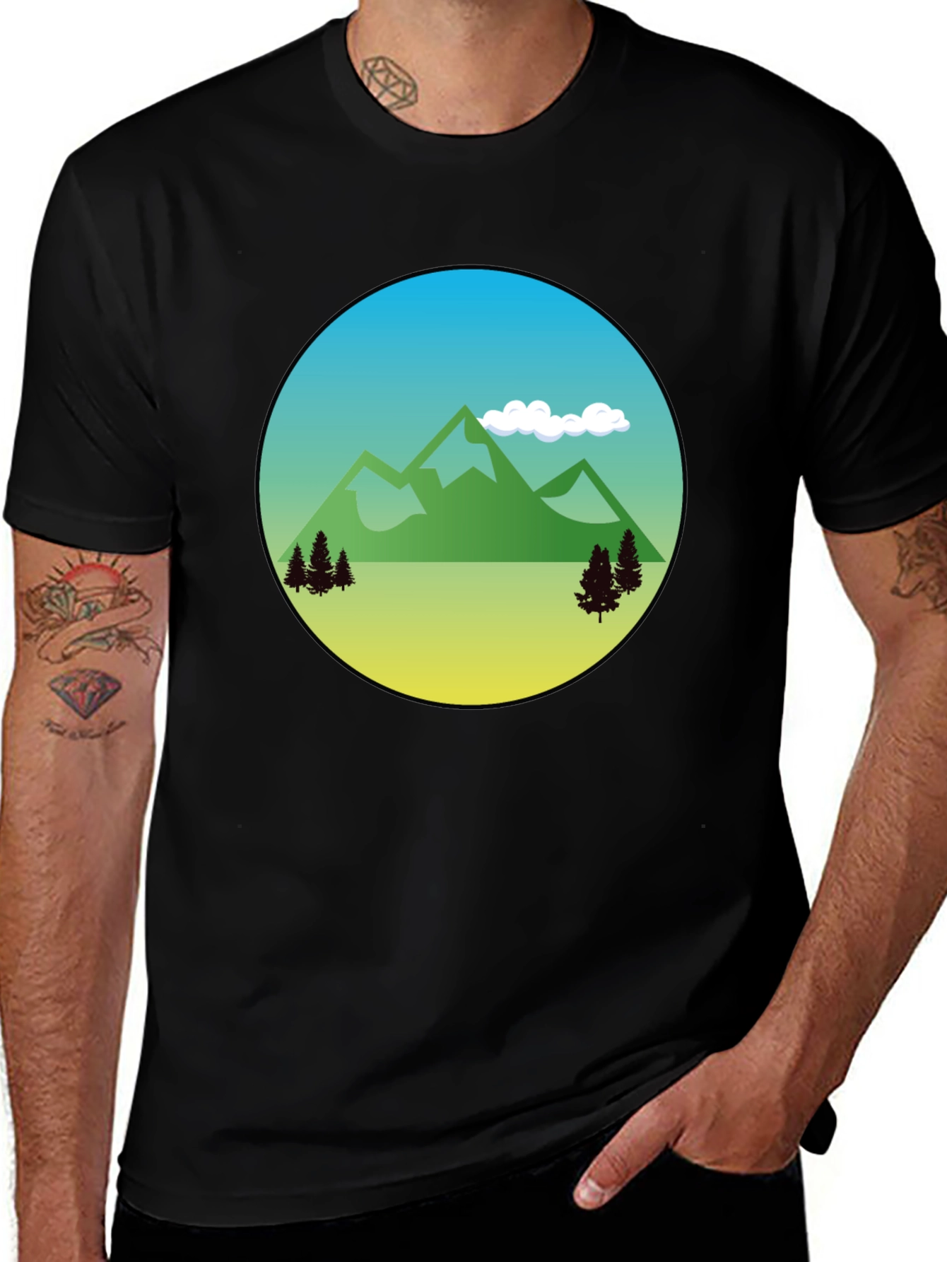 Nature Scene Graphic T-Shirt - Black