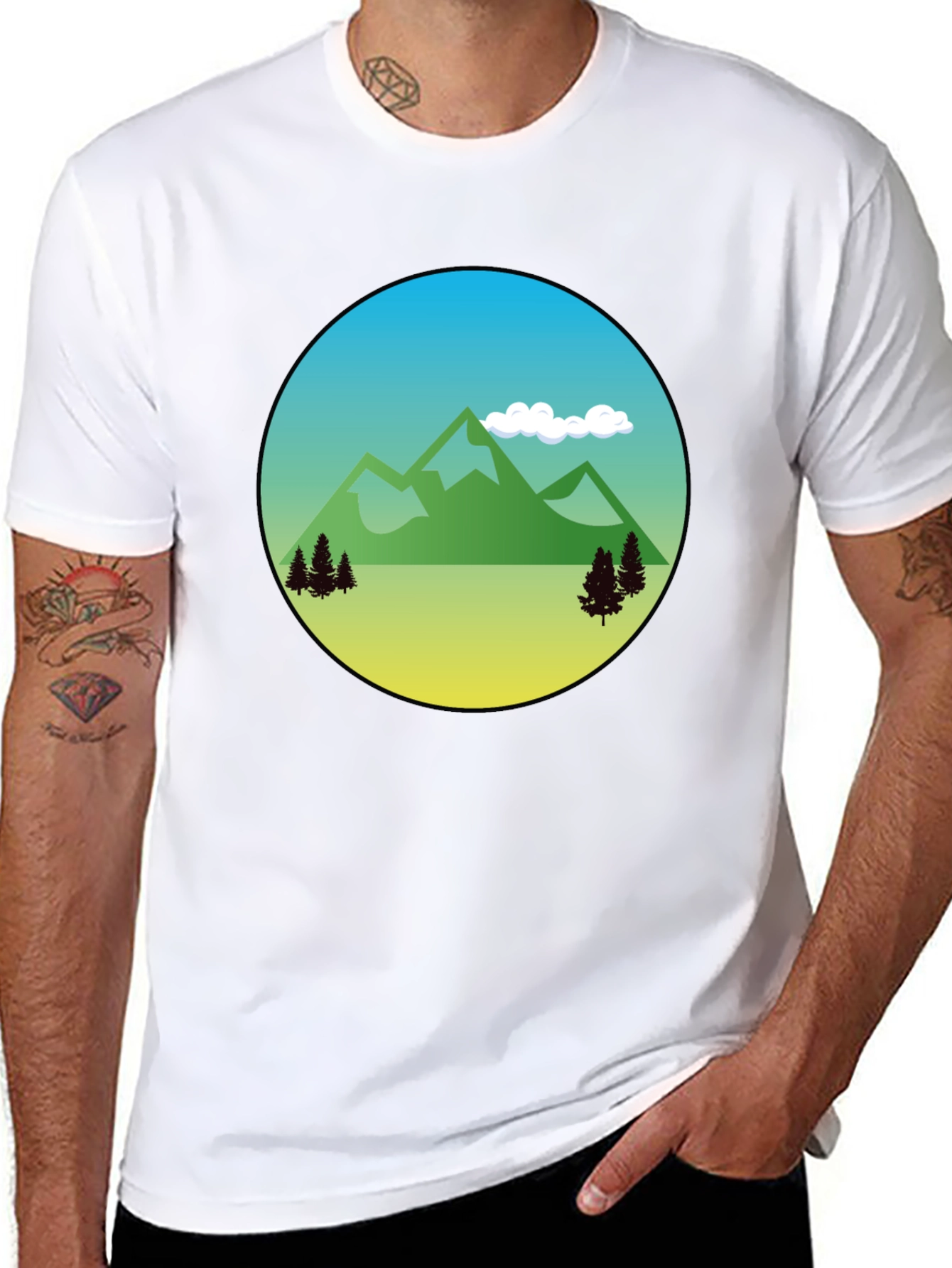 Nature Scene Graphic T-Shirt - Black