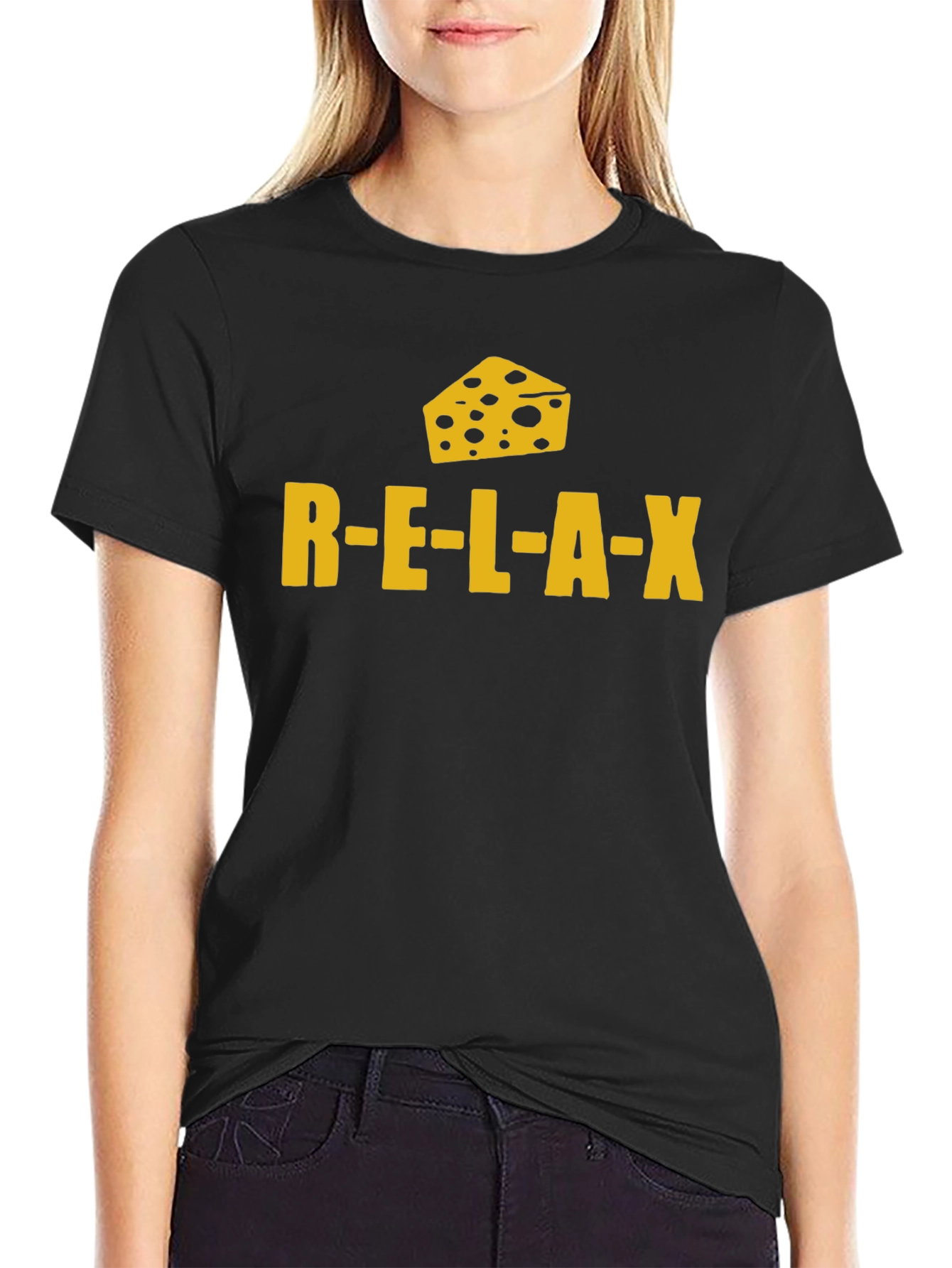 Relax Cheese Black T-Shirt Funny Graphic Tee