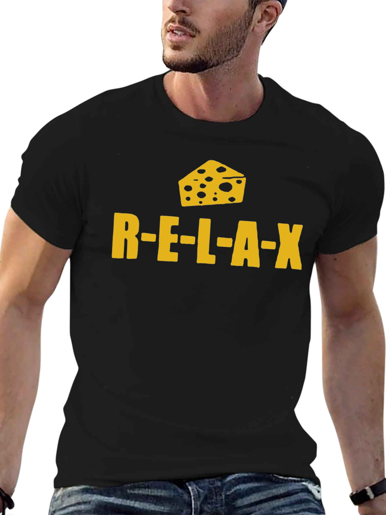 Relax Cheese Black T-Shirt Funny Graphic Tee