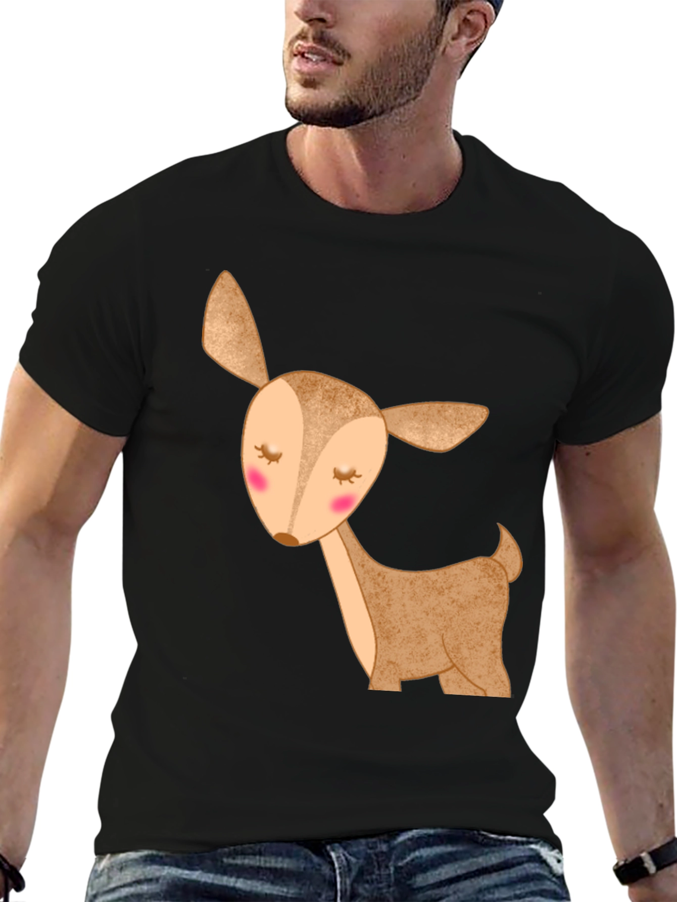 Cute Deer Graphic T-Shirt - Black Cotton Tee