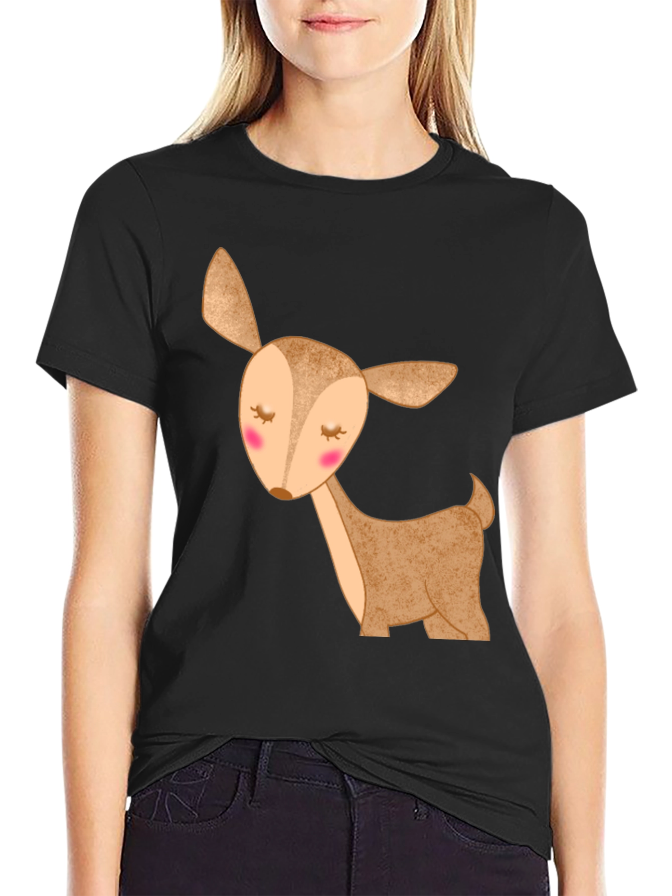 Cute Deer Graphic T-Shirt - Black Cotton Tee