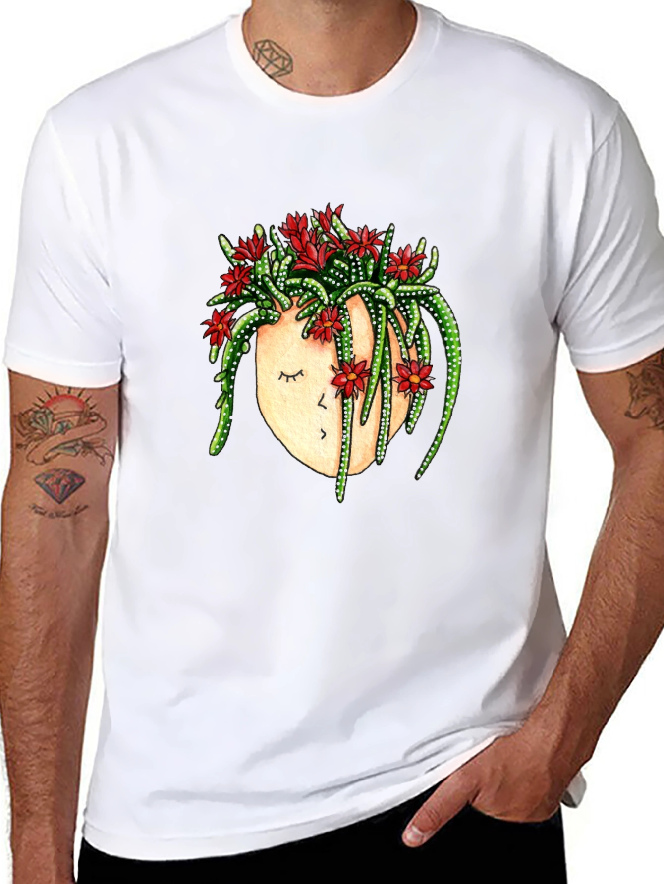 Cactus Head Graphic Tee - Unique Floral Design