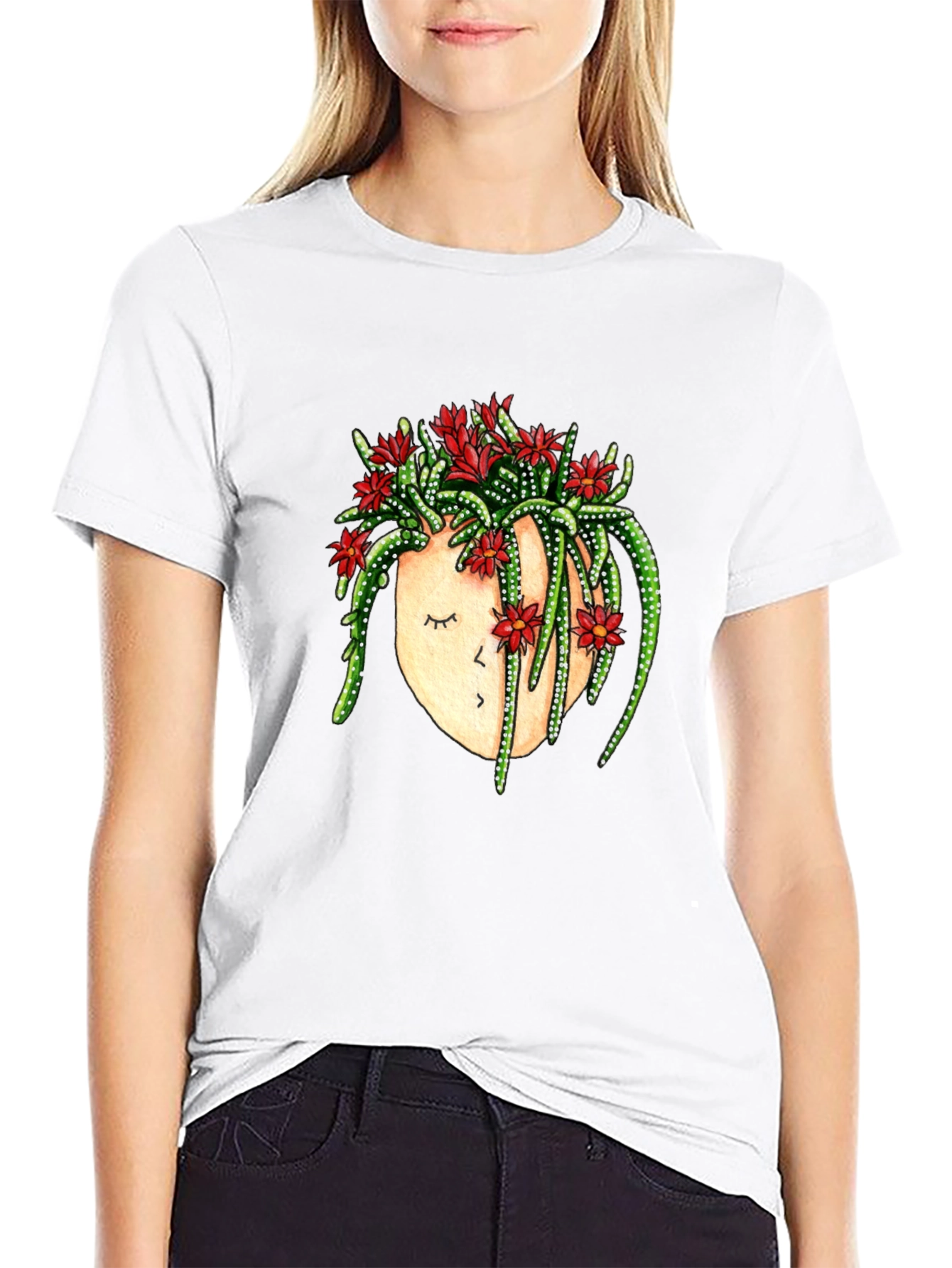 Cactus Head Graphic Tee - Unique Floral Design