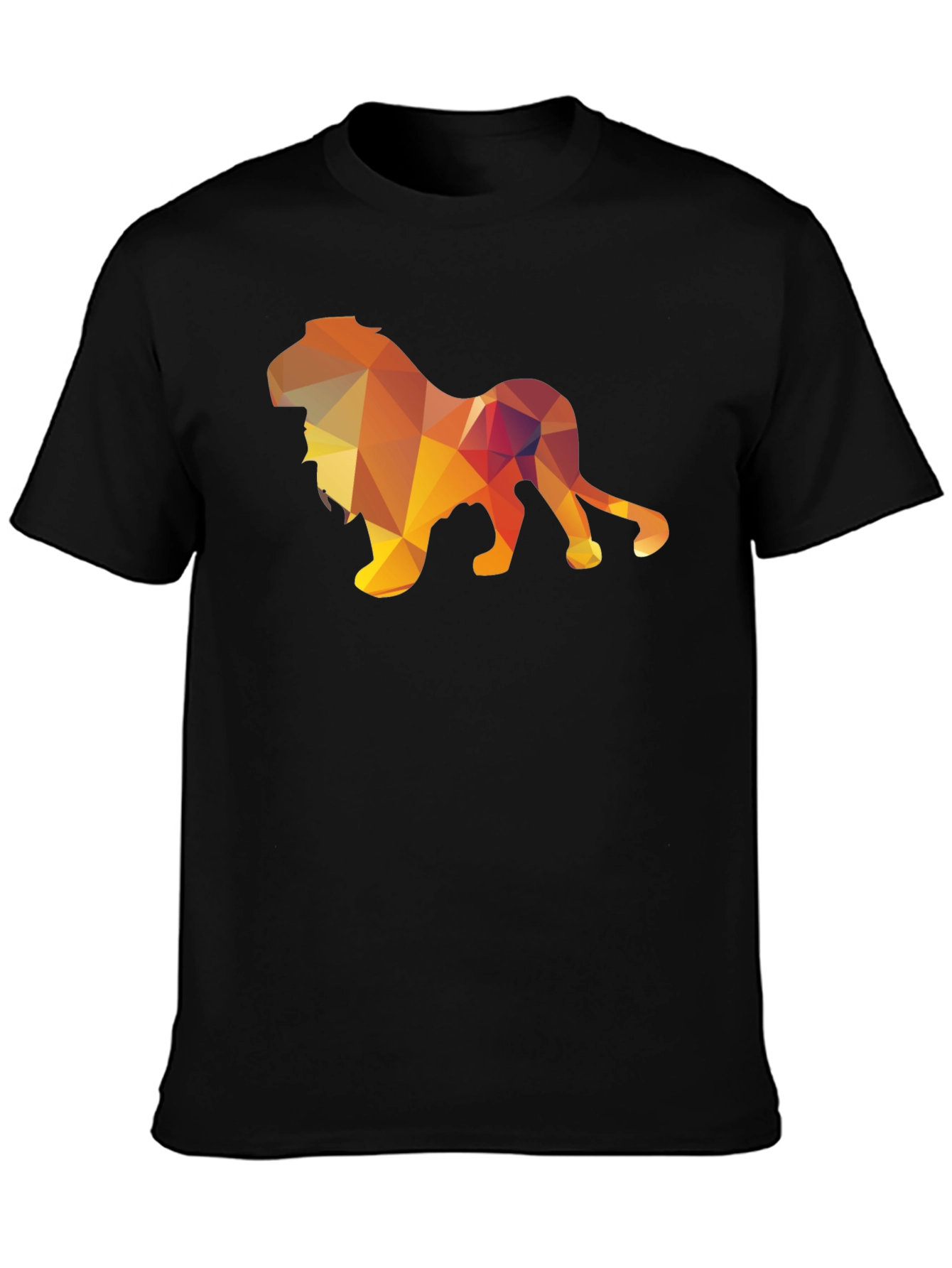 Geometric Lion Graphic Tee - Stylish Mens Black T-Shirt