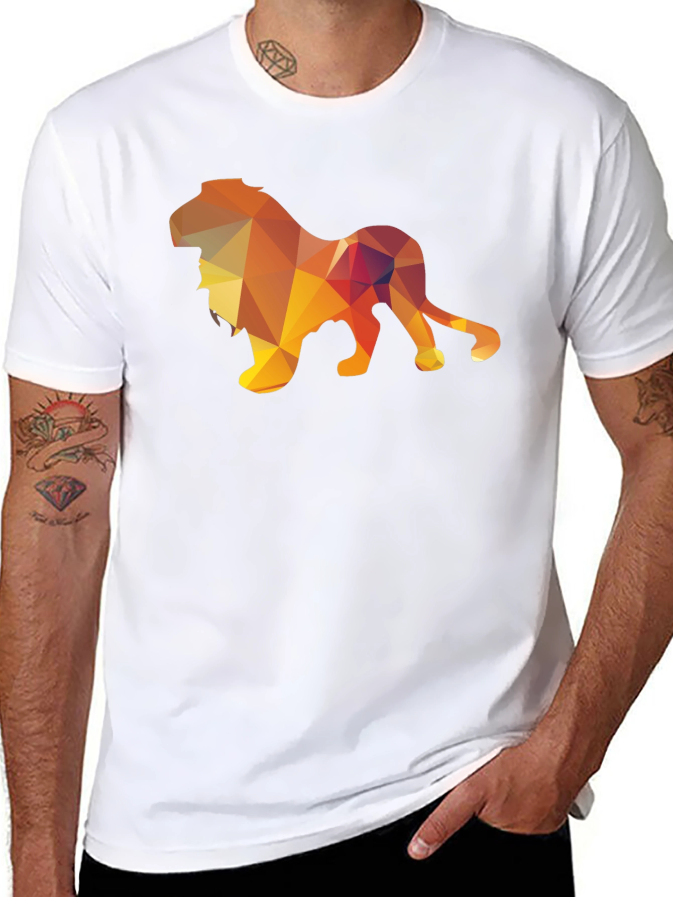 Geometric Lion Graphic Tee - Stylish Mens Black T-Shirt