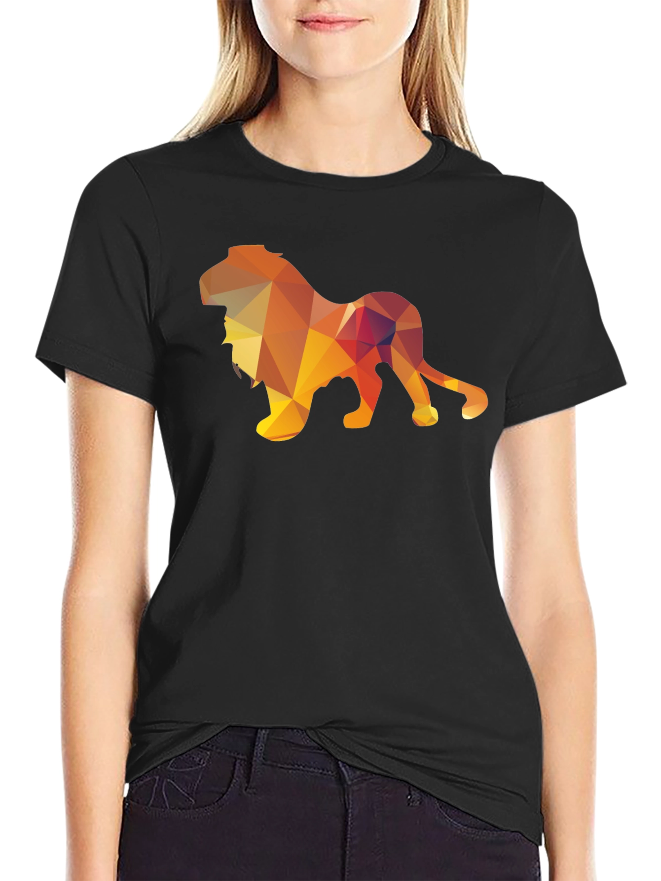 Geometric Lion Graphic Tee - Stylish Mens Black T-Shirt