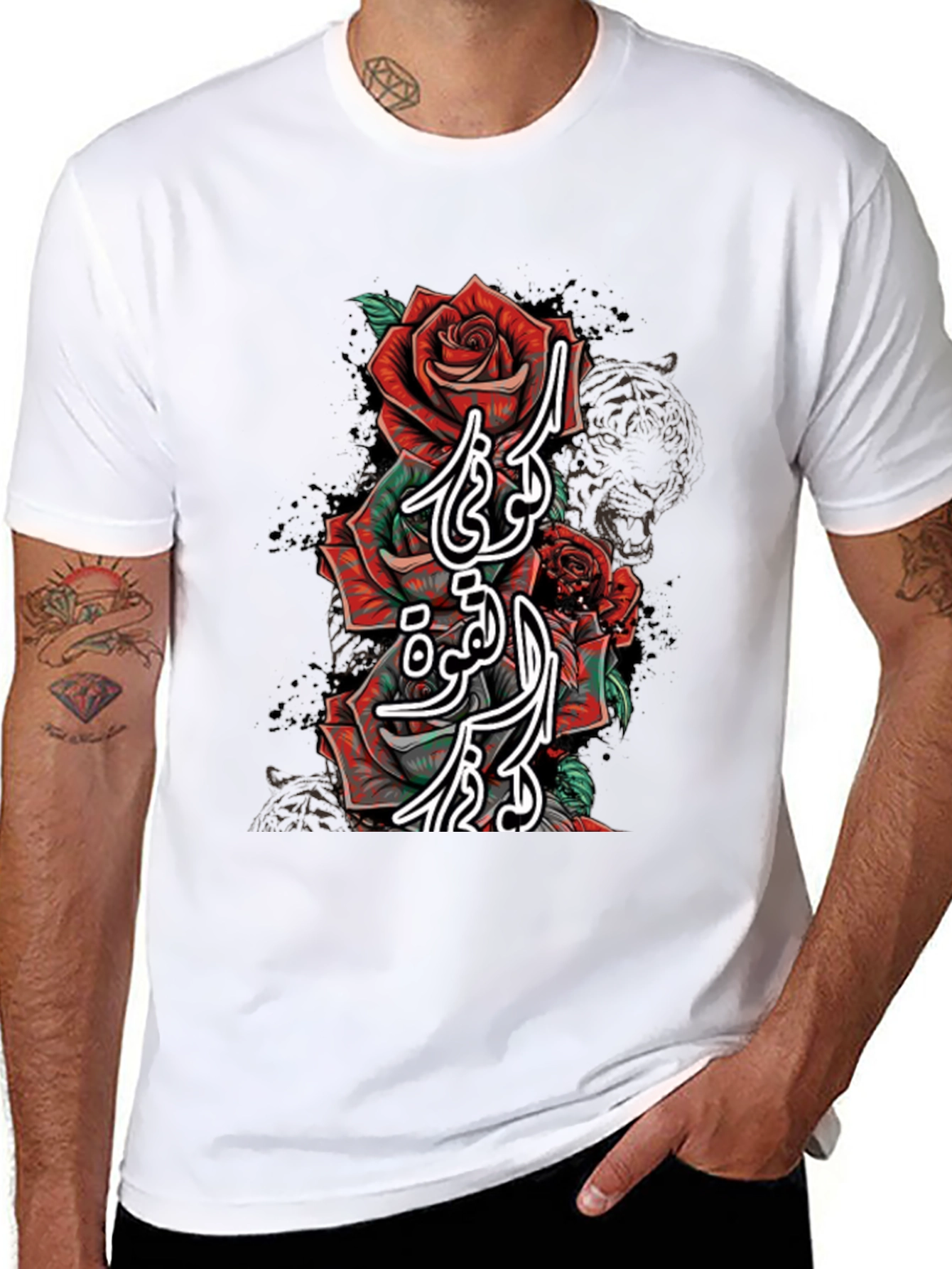 Rose Arabic Script Graphic Print T-Shirt