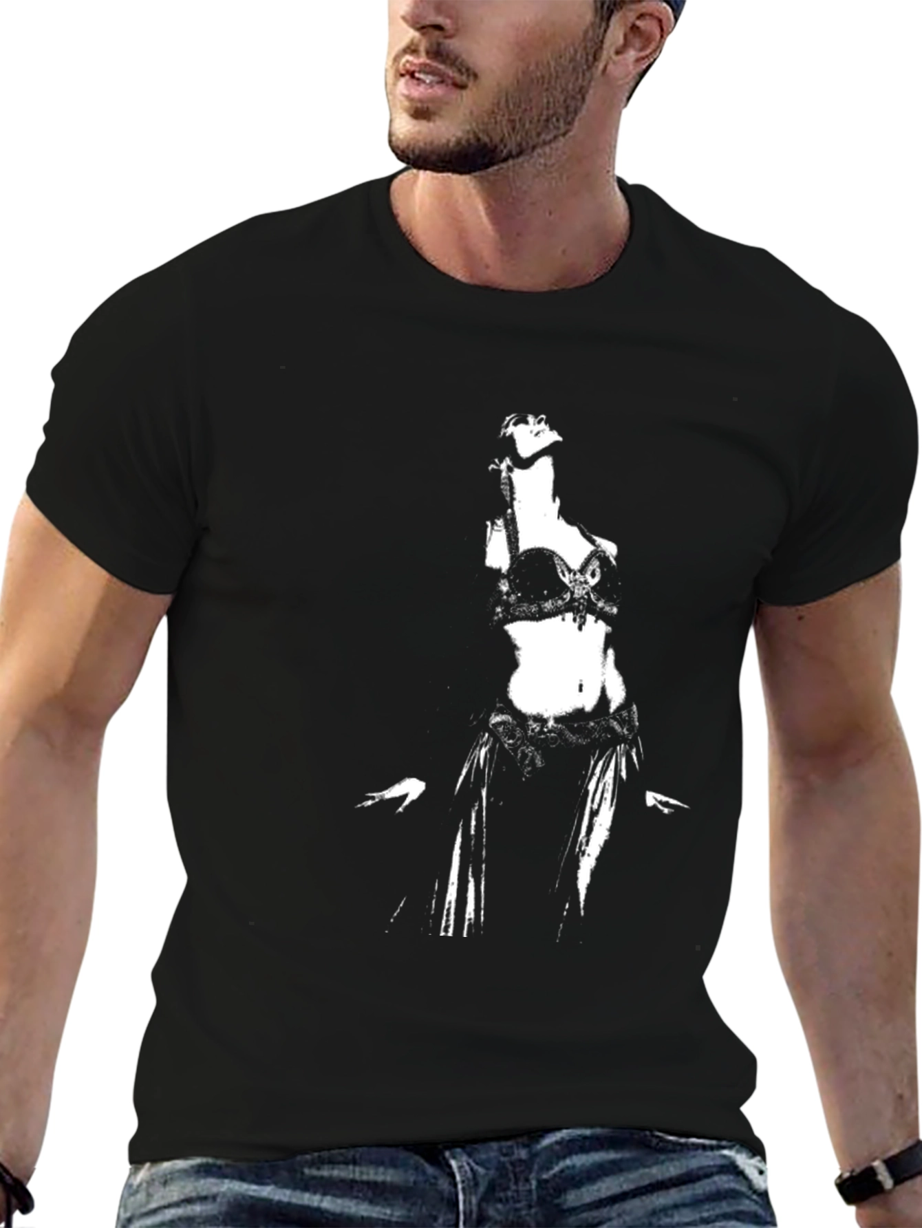 Black T-Shirt with Dancing Woman Graphic