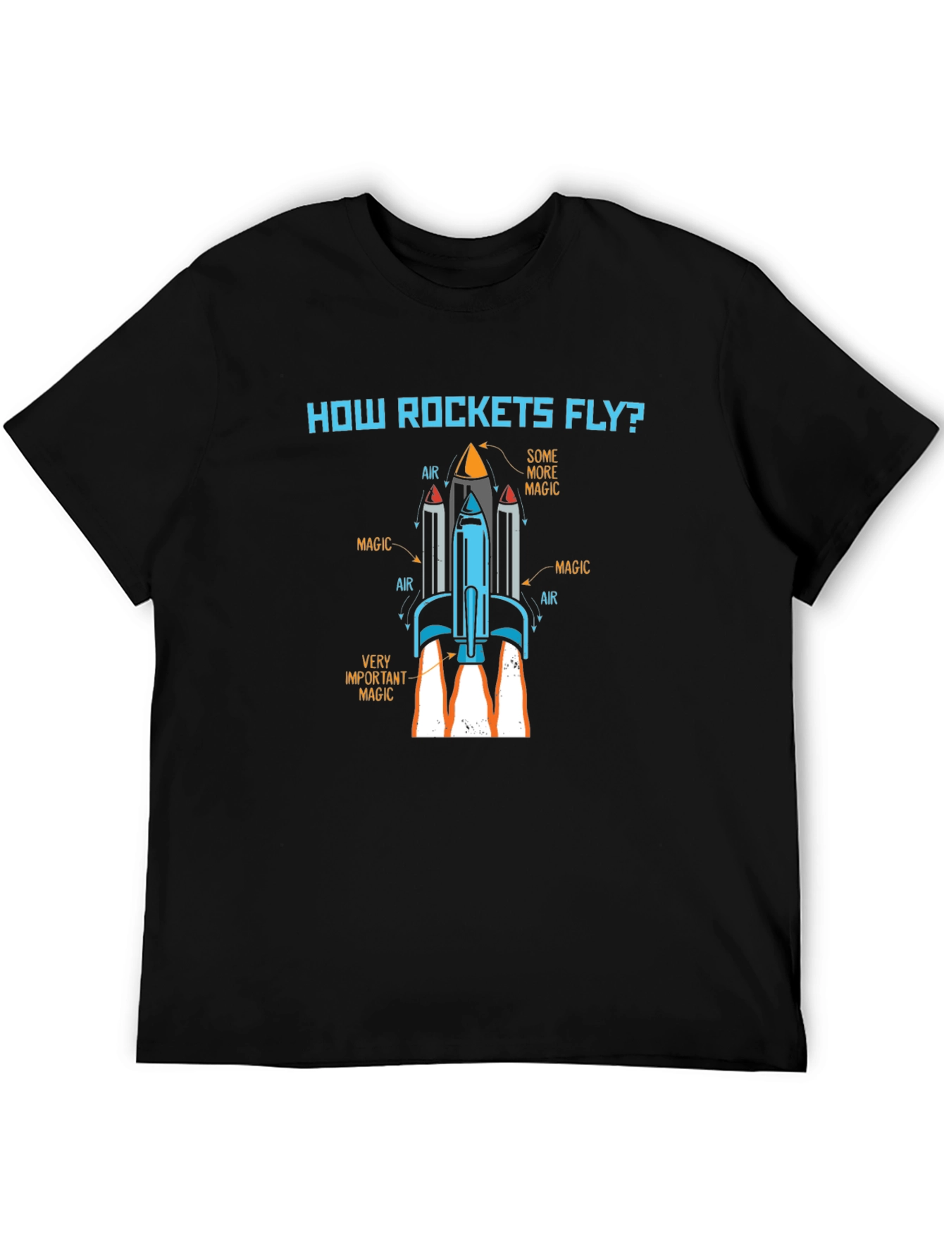 How Rockets Fly? Black Graphic Tee
