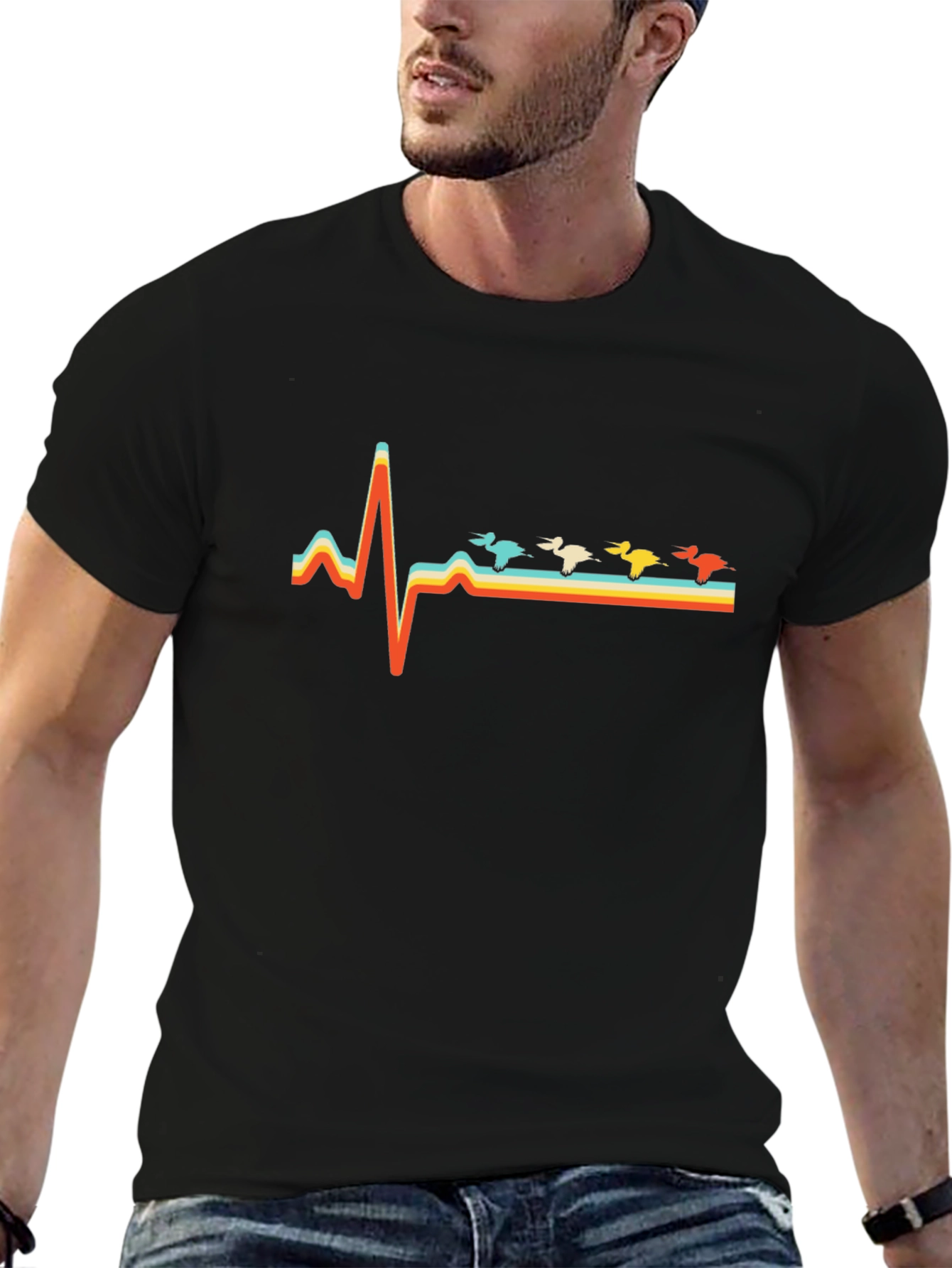 Duck Heartbeat Retro Style Black T-Shirt
