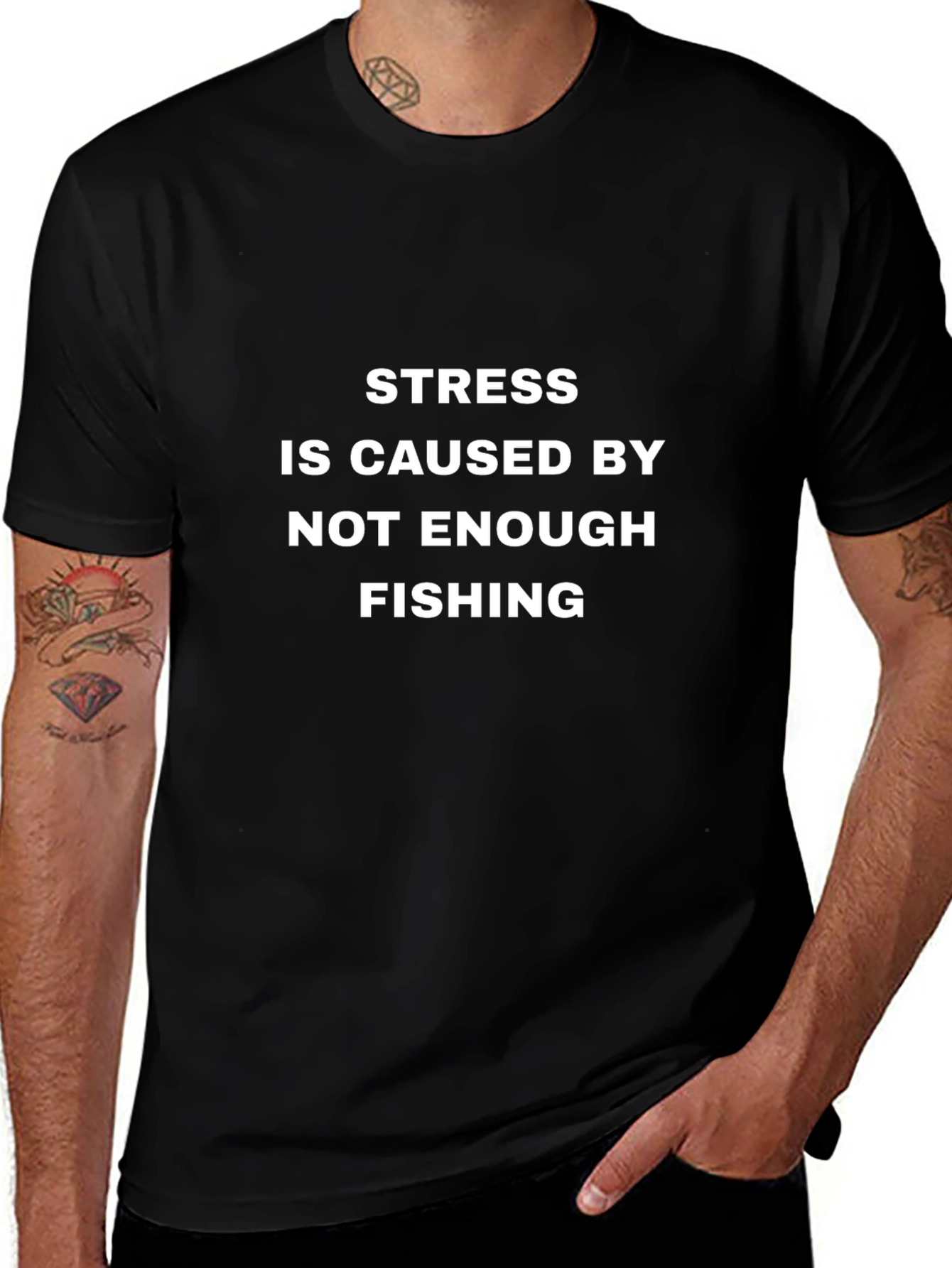 Stress Not Enough Fishing Black Cotton Tee