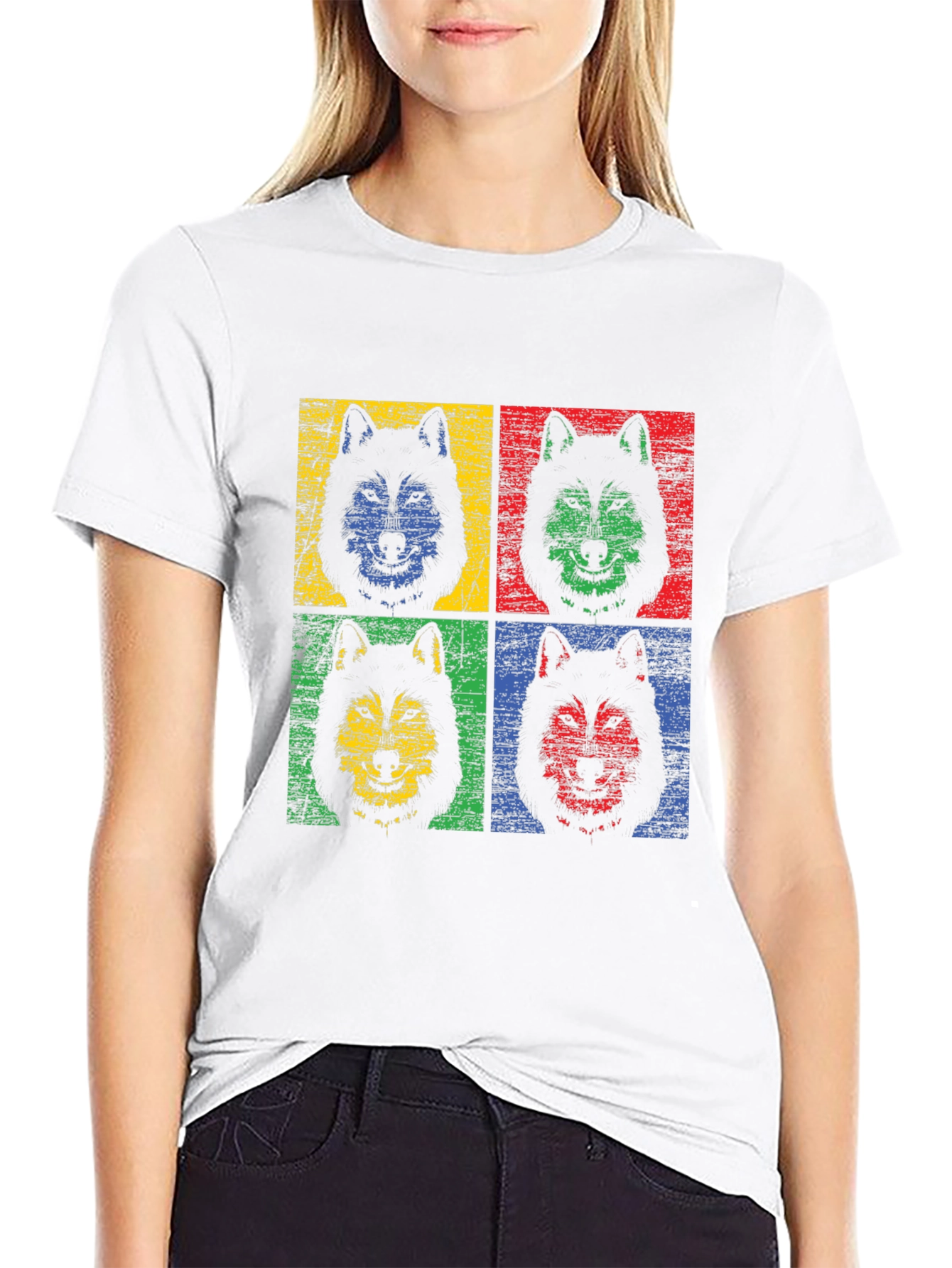 Pop Art Wolf Graphic Black T-Shirt
