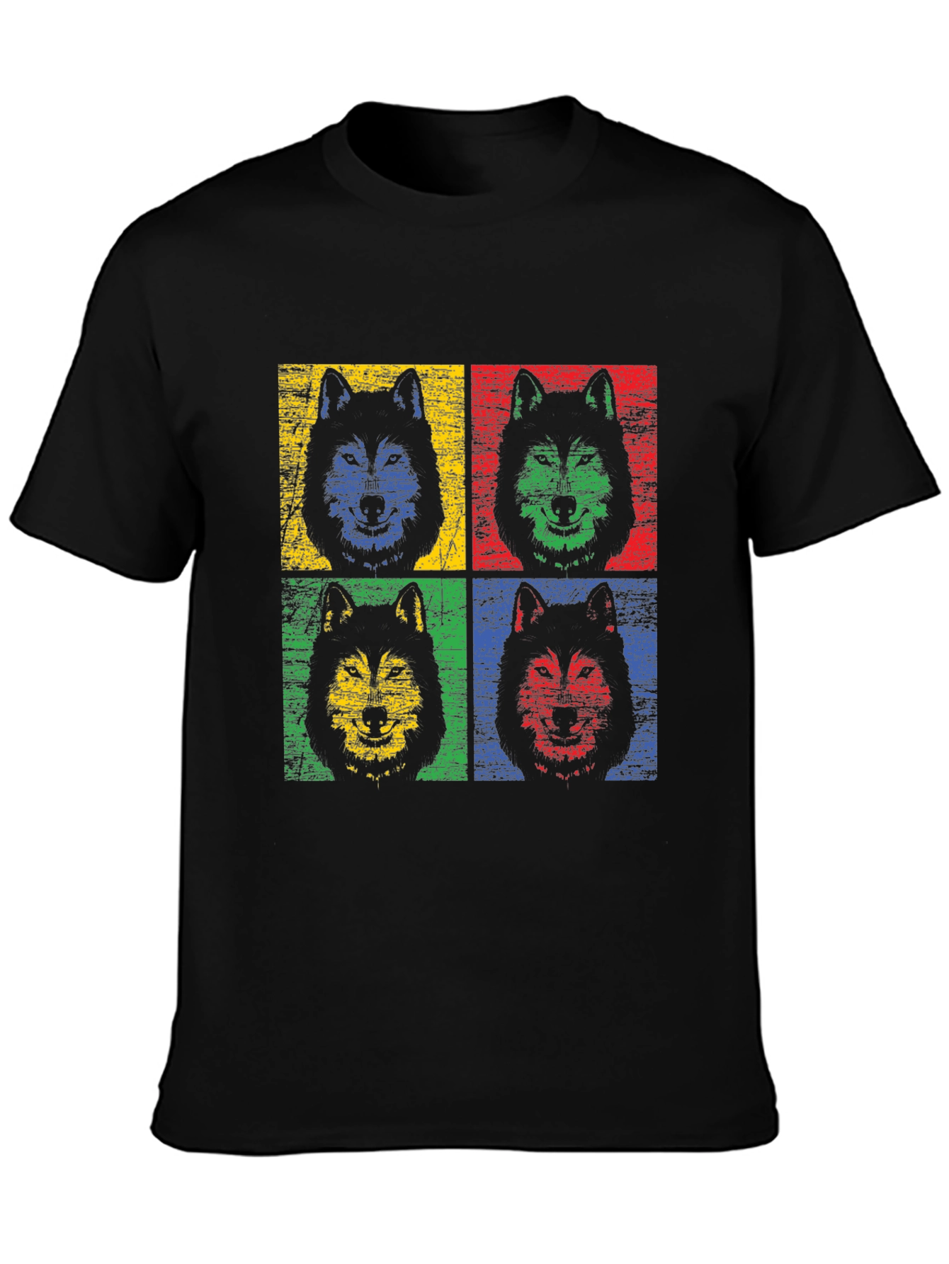 Pop Art Wolf Graphic Black T-Shirt