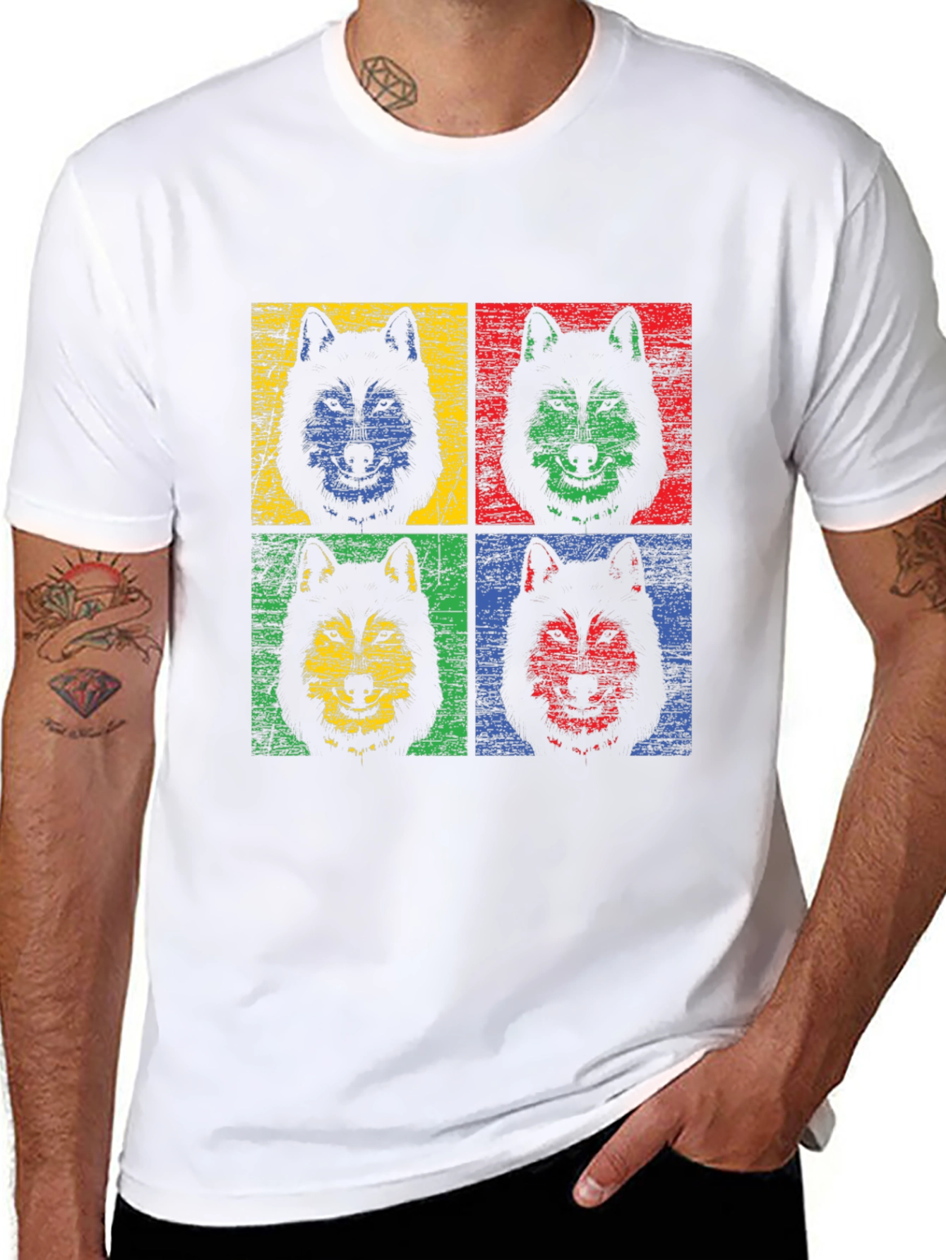 Pop Art Wolf Graphic Black T-Shirt
