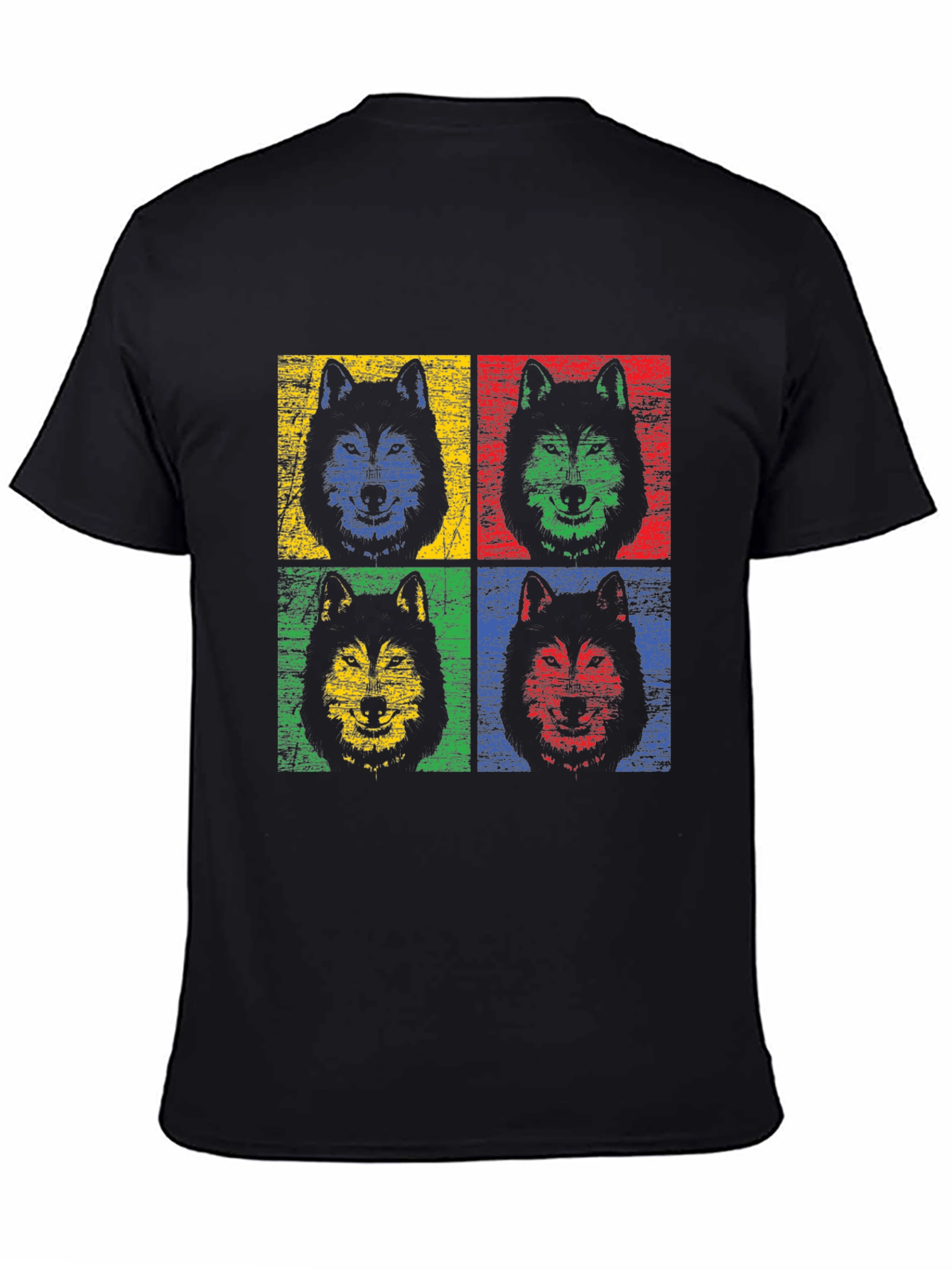 Pop Art Wolf Graphic Black T-Shirt