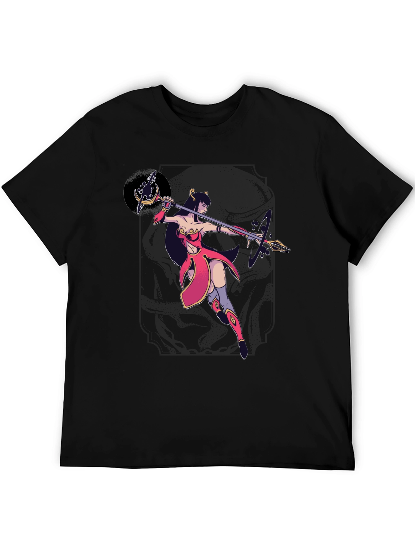 Fantasy Warrior Graphic Print Black T-Shirt