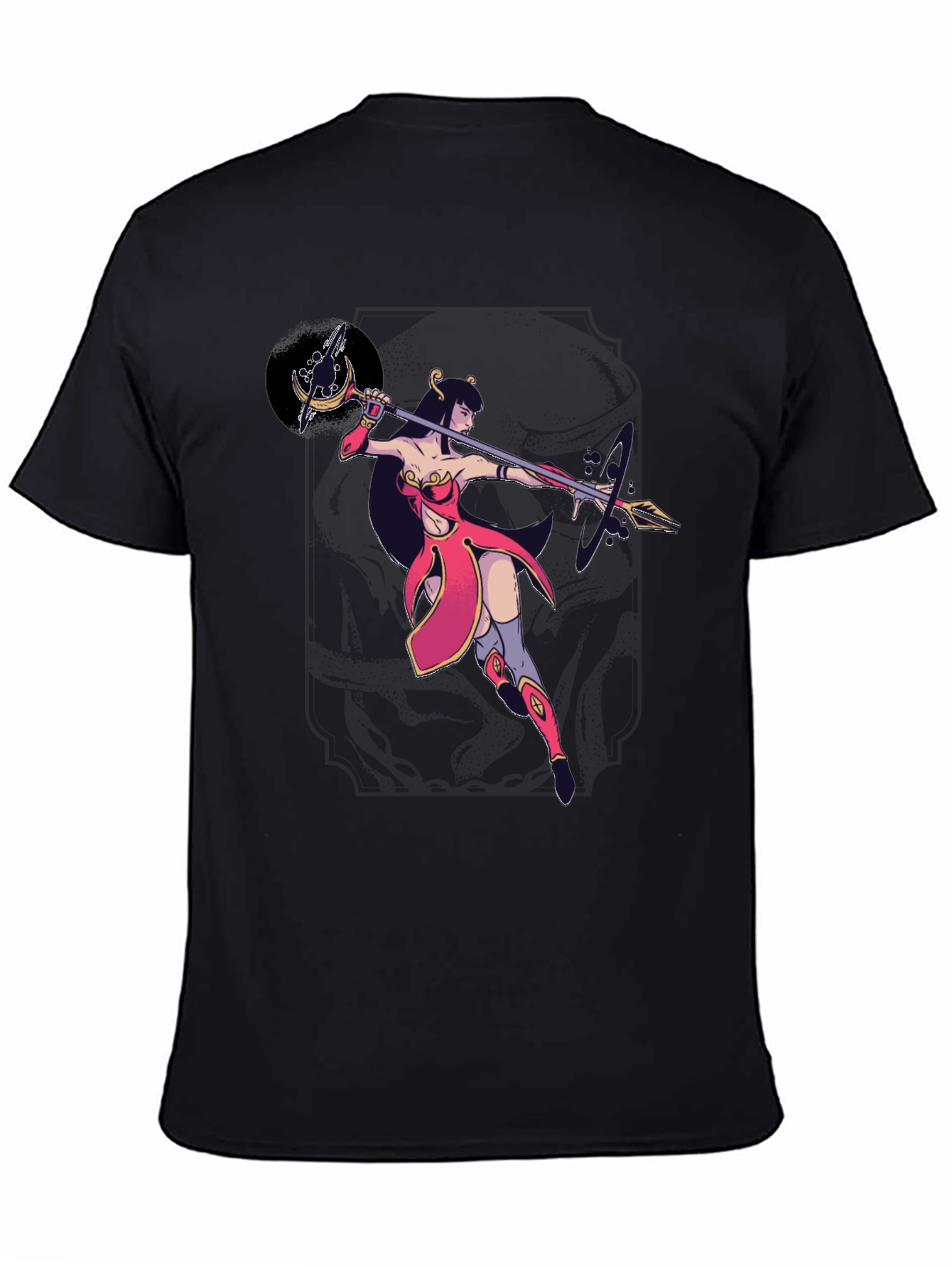 Fantasy Warrior Graphic Print Black T-Shirt