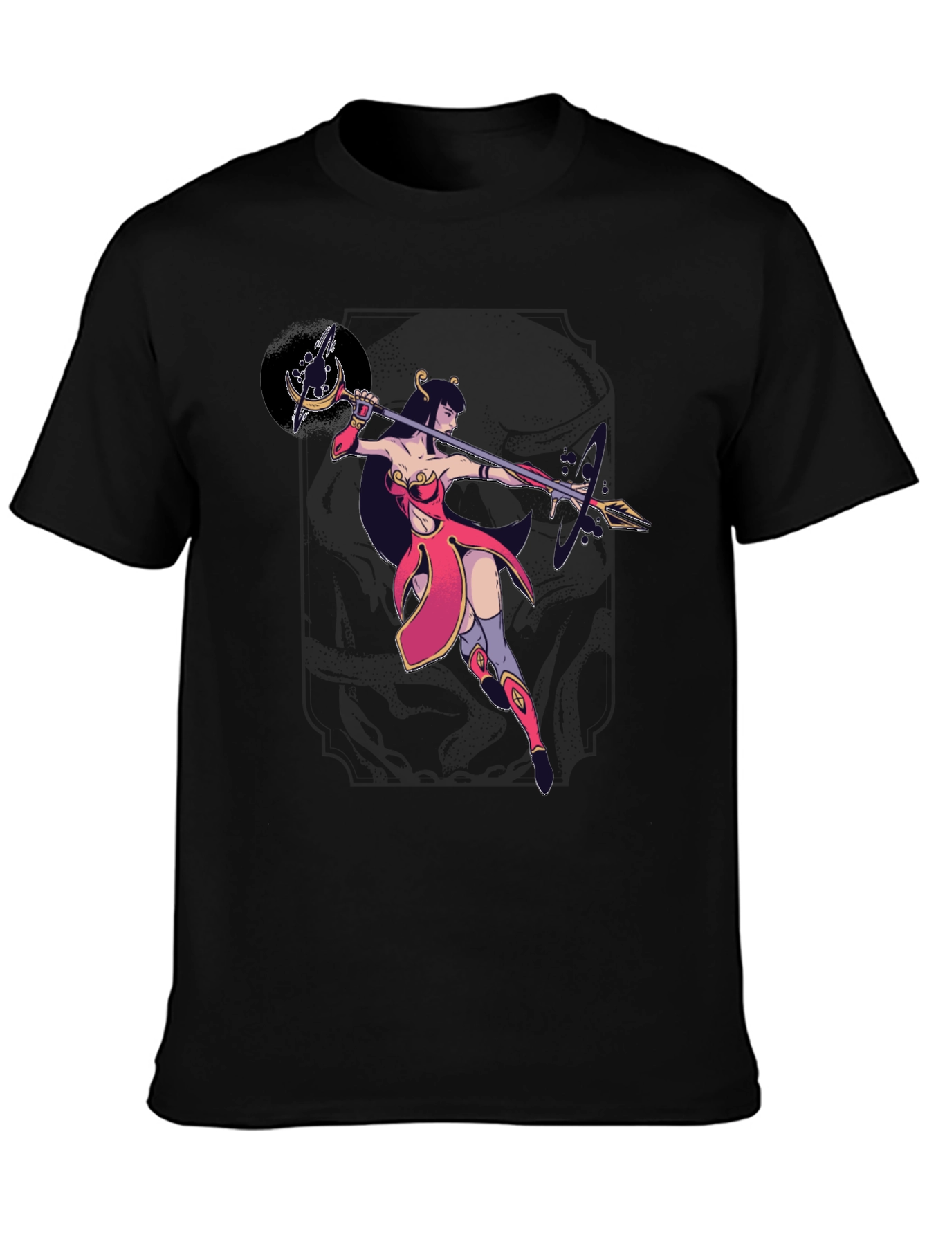 Fantasy Warrior Graphic Print Black T-Shirt