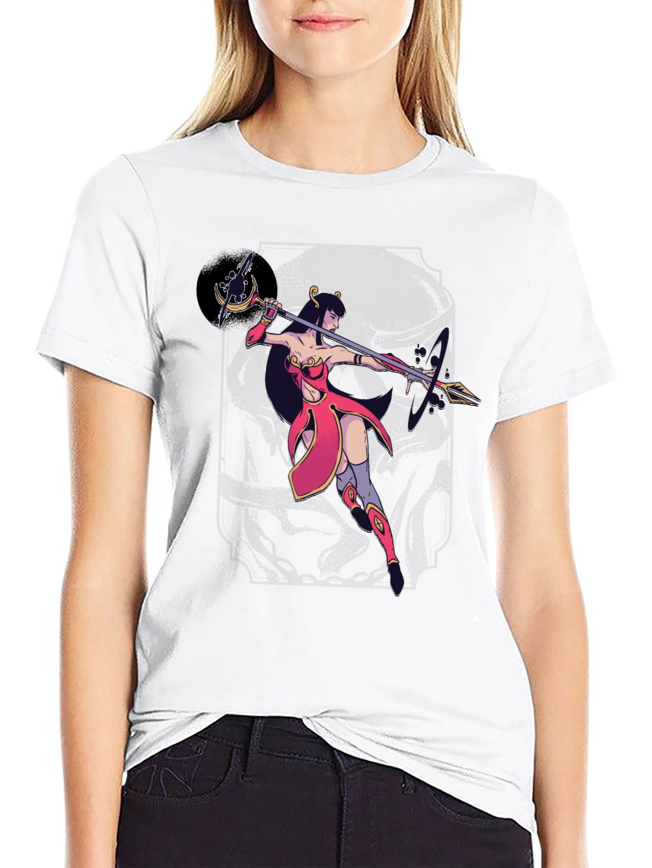 Fantasy Warrior Graphic Print Black T-Shirt