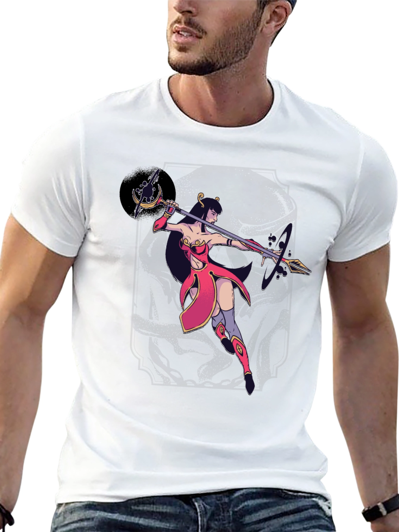 Fantasy Warrior Graphic Print Black T-Shirt