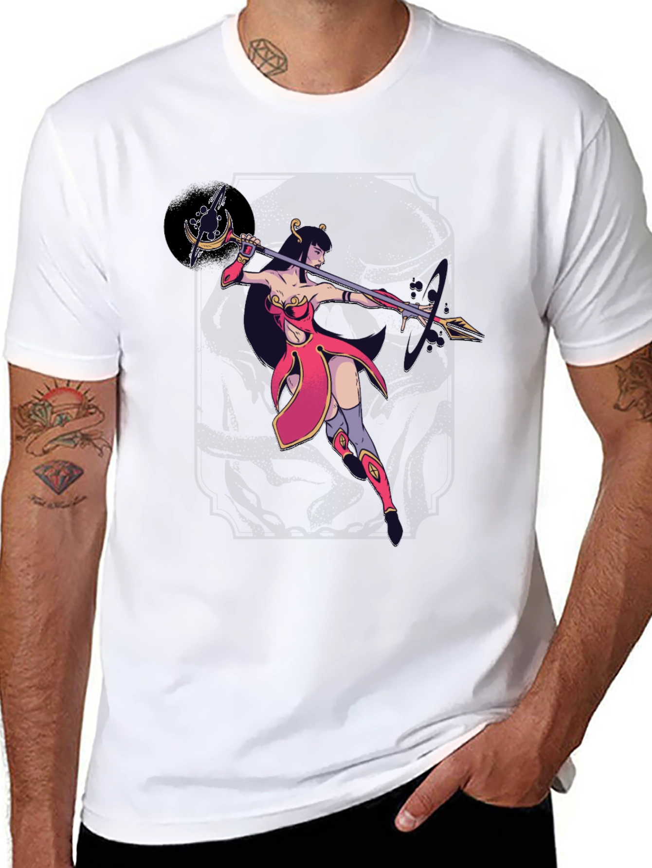 Fantasy Warrior Graphic Print Black T-Shirt