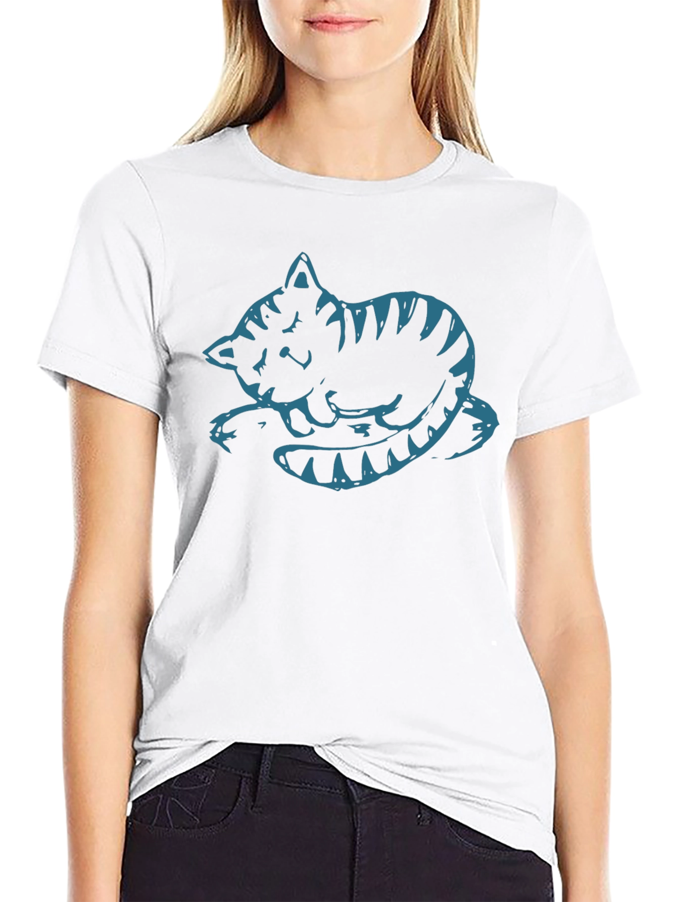 Cute Cat Graphic Tee - Black