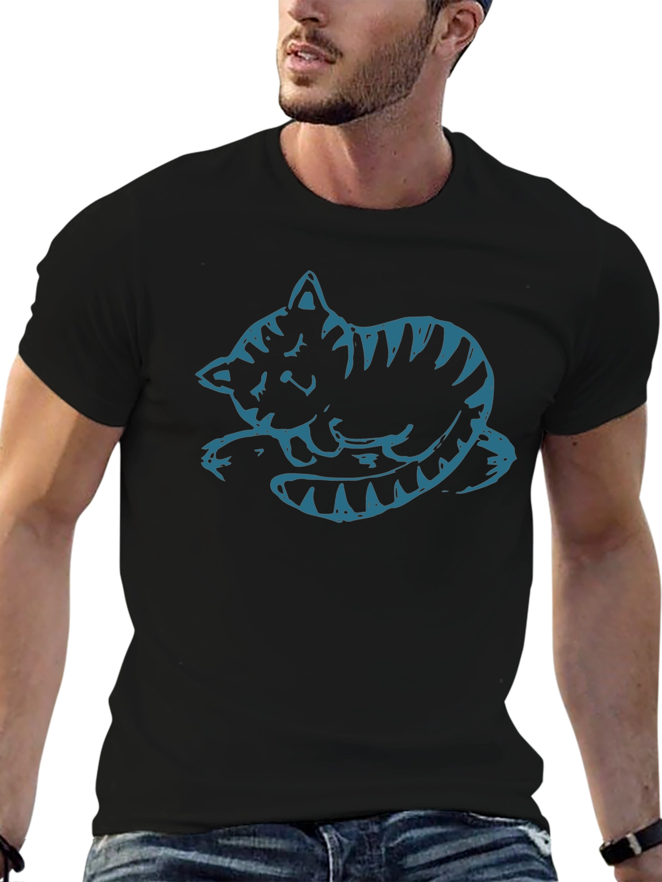 Cute Cat Graphic Tee - Black