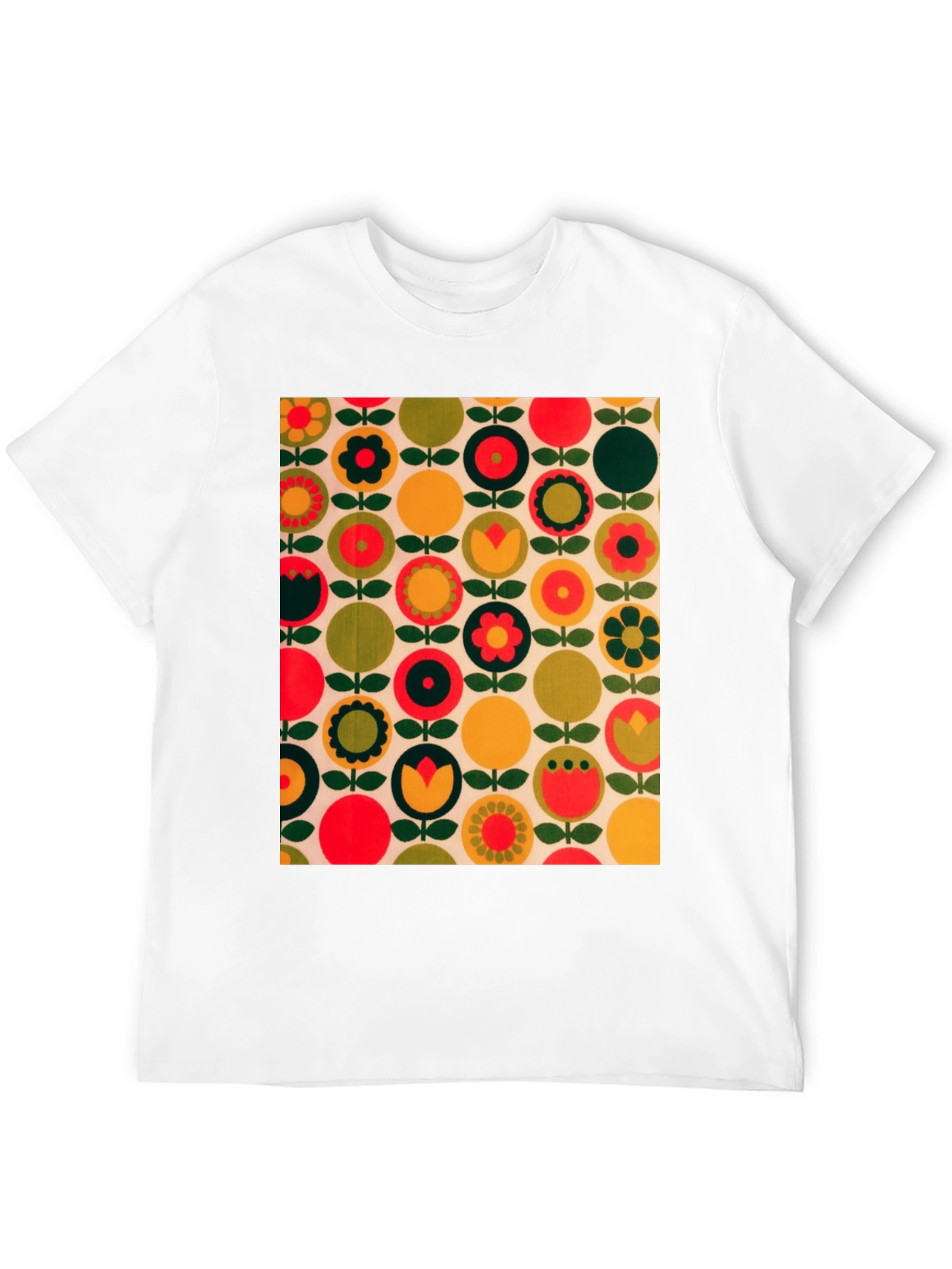 Retro Floral Pattern T-Shirt - Bold 70s Style