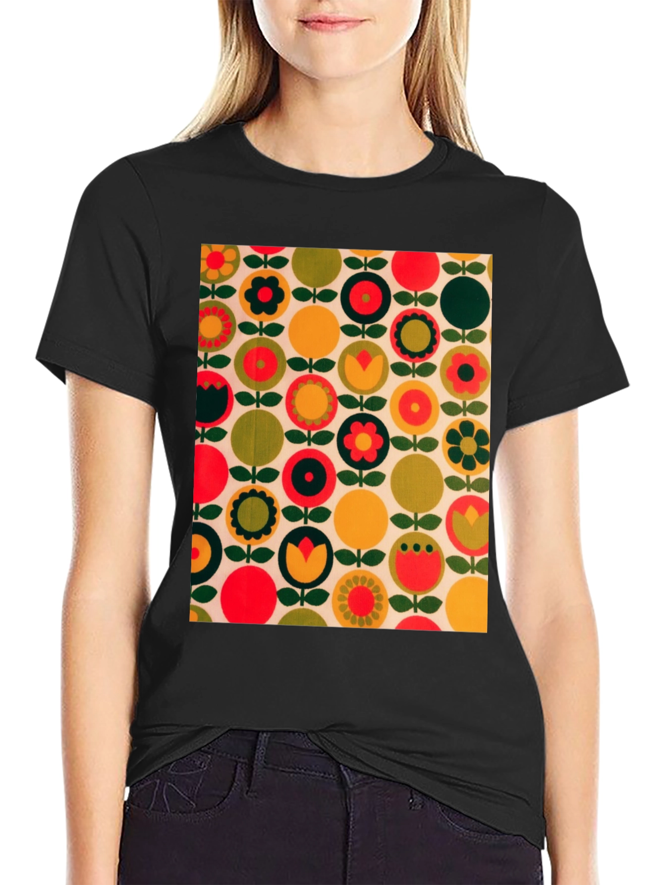 Retro Floral Pattern T-Shirt - Bold 70s Style