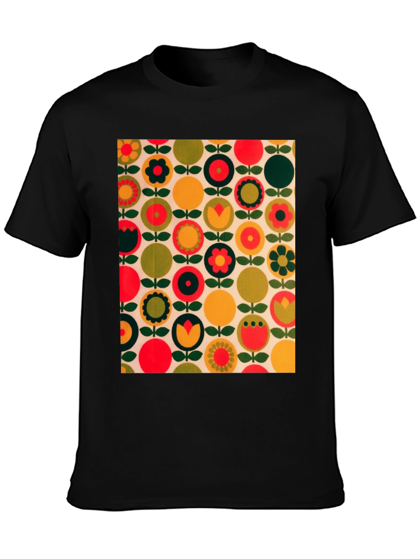 Retro Floral Pattern T-Shirt - Bold 70s Style