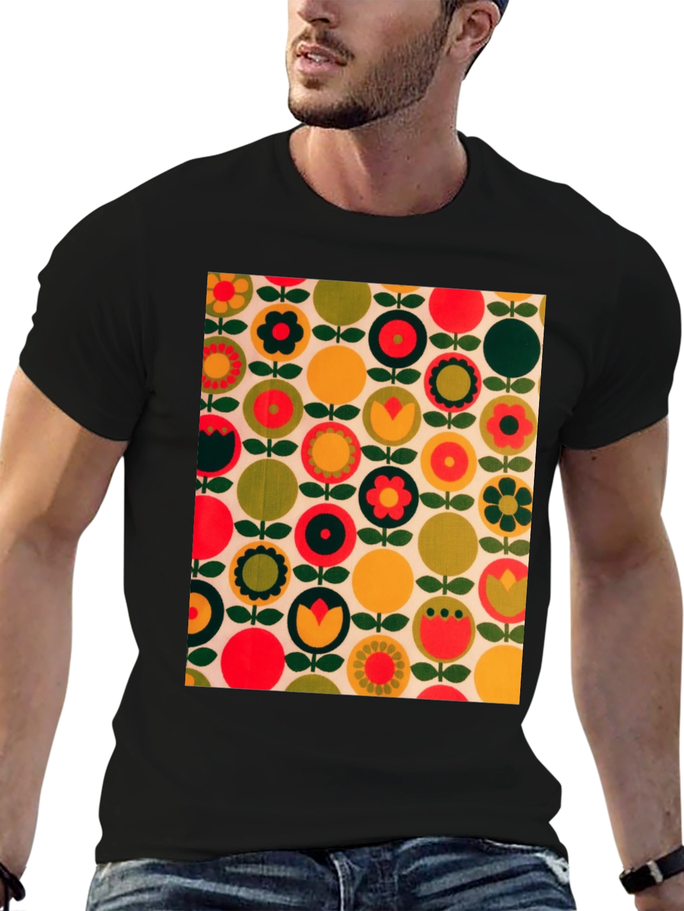 Retro Floral Pattern T-Shirt - Bold 70s Style