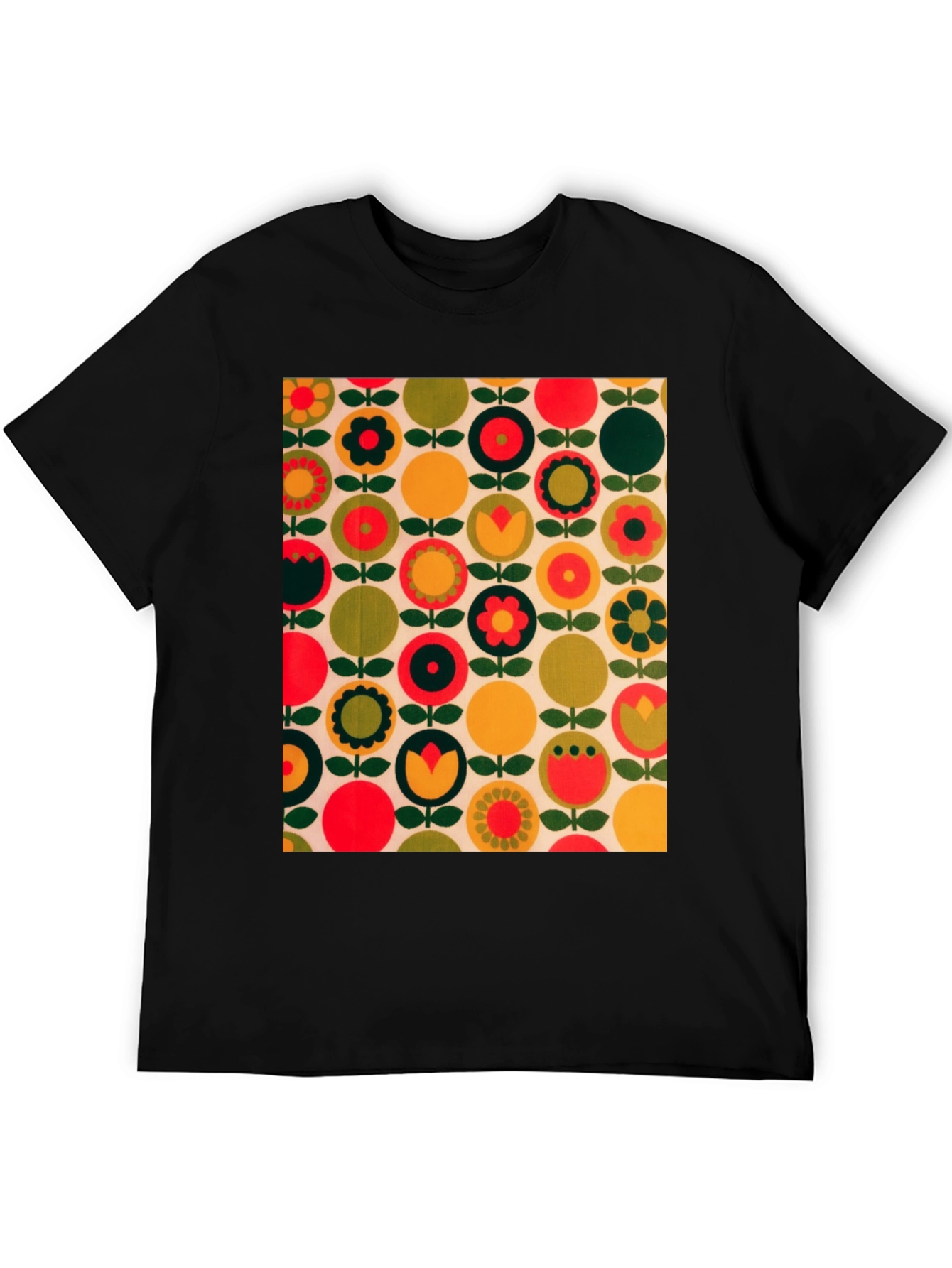 Retro Floral Pattern T-Shirt - Bold 70s Style