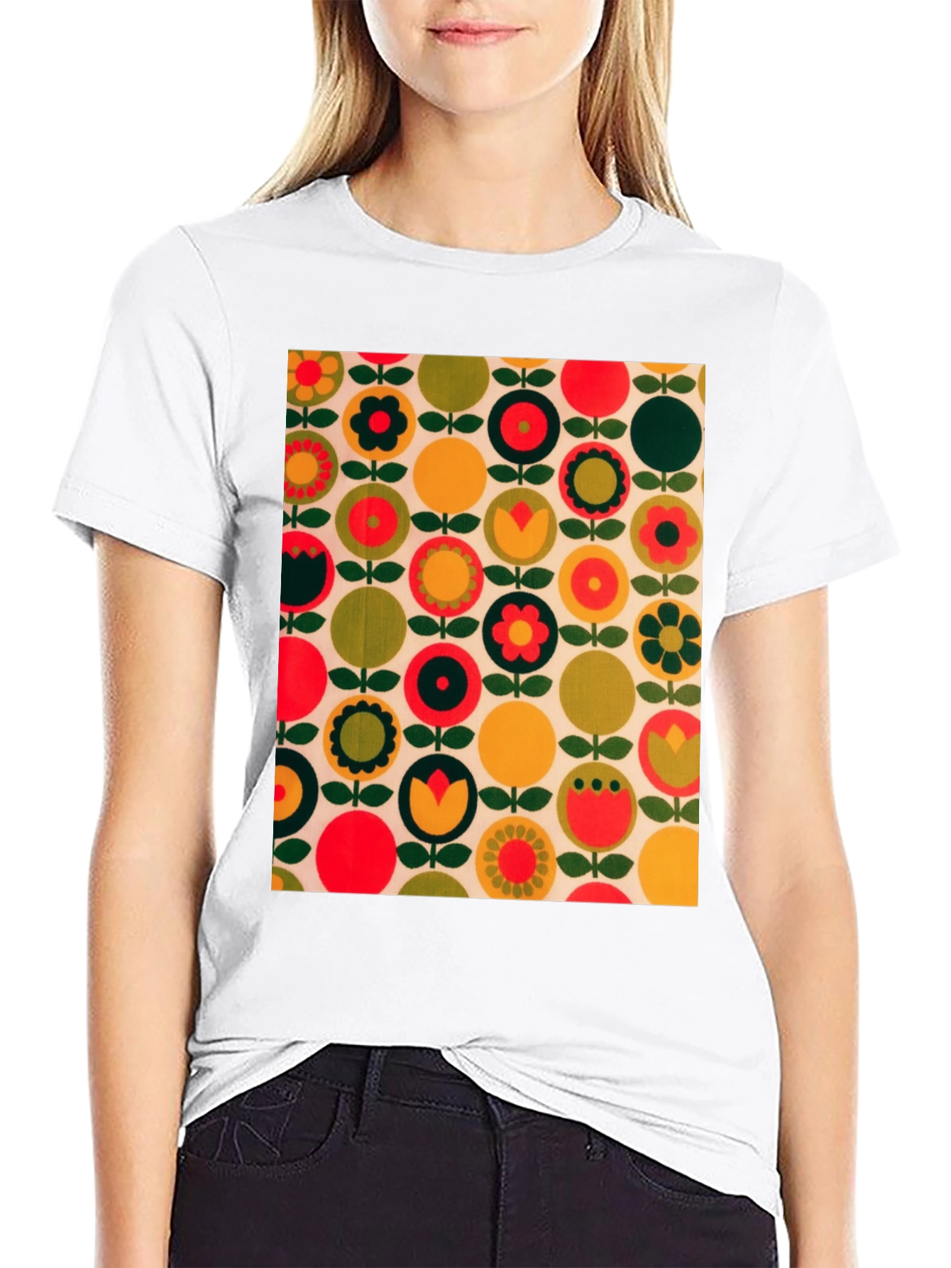 Retro Floral Pattern T-Shirt - Bold 70s Style