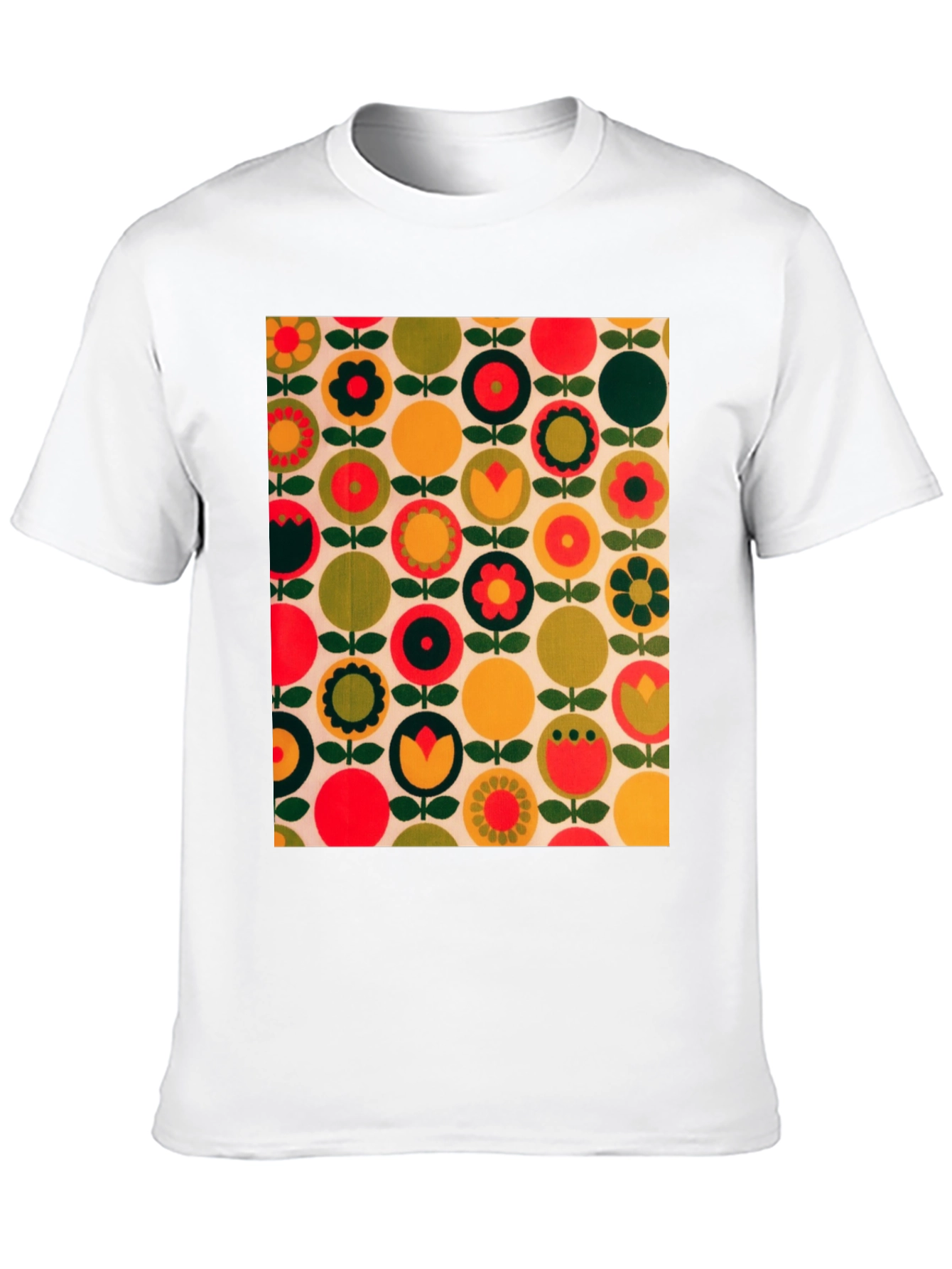 Retro Floral Pattern T-Shirt - Bold 70s Style