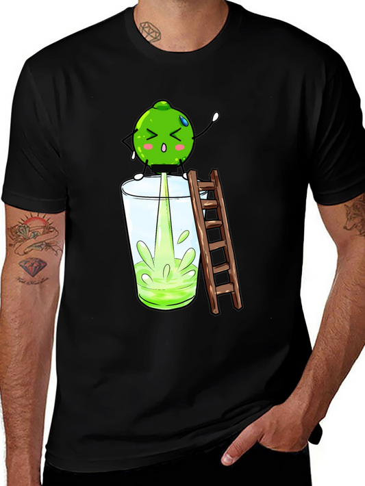 Funny Lime Juice Cartoon Black T-Shirt