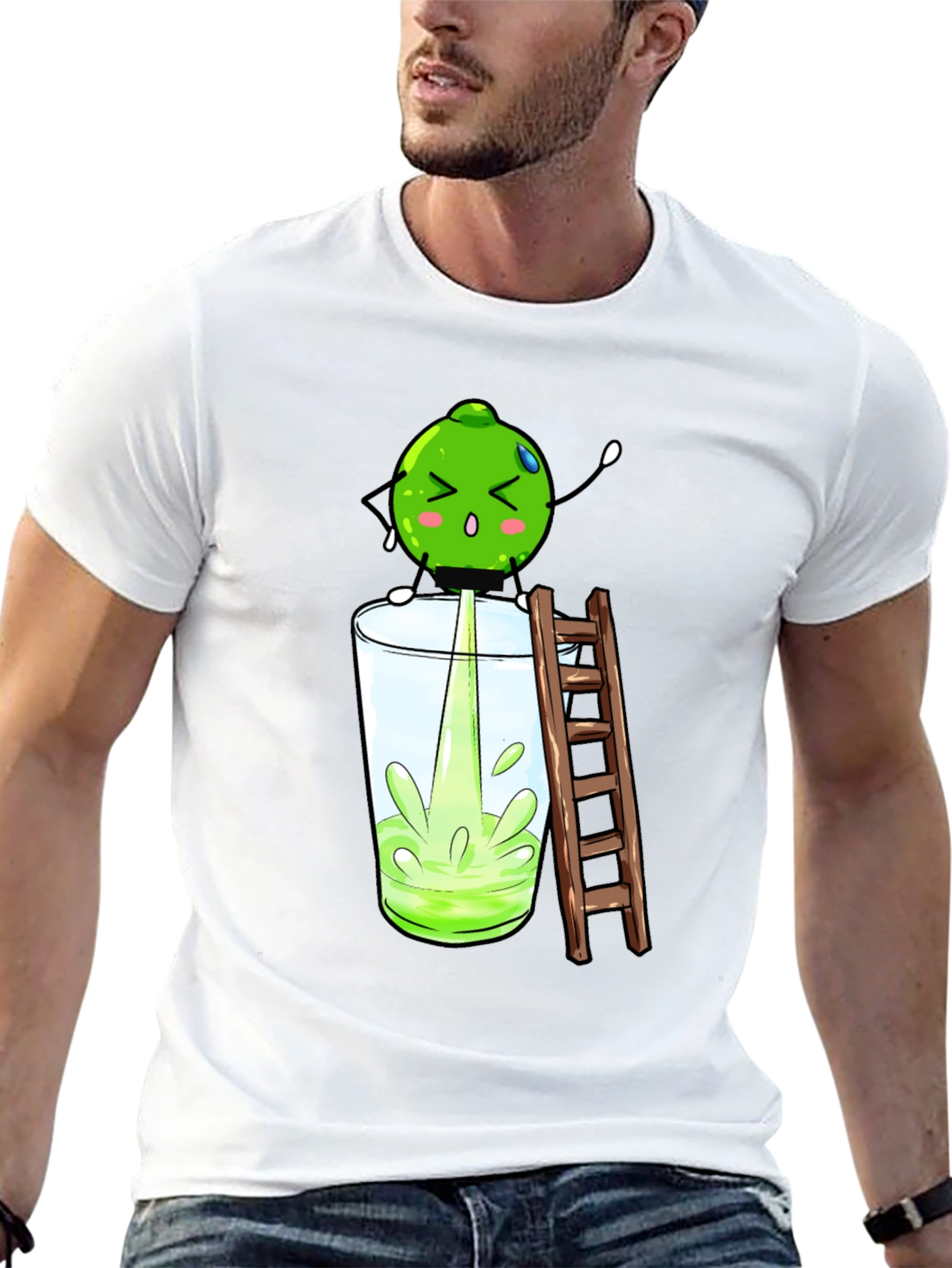 Funny Lime Juice Cartoon Black T-Shirt